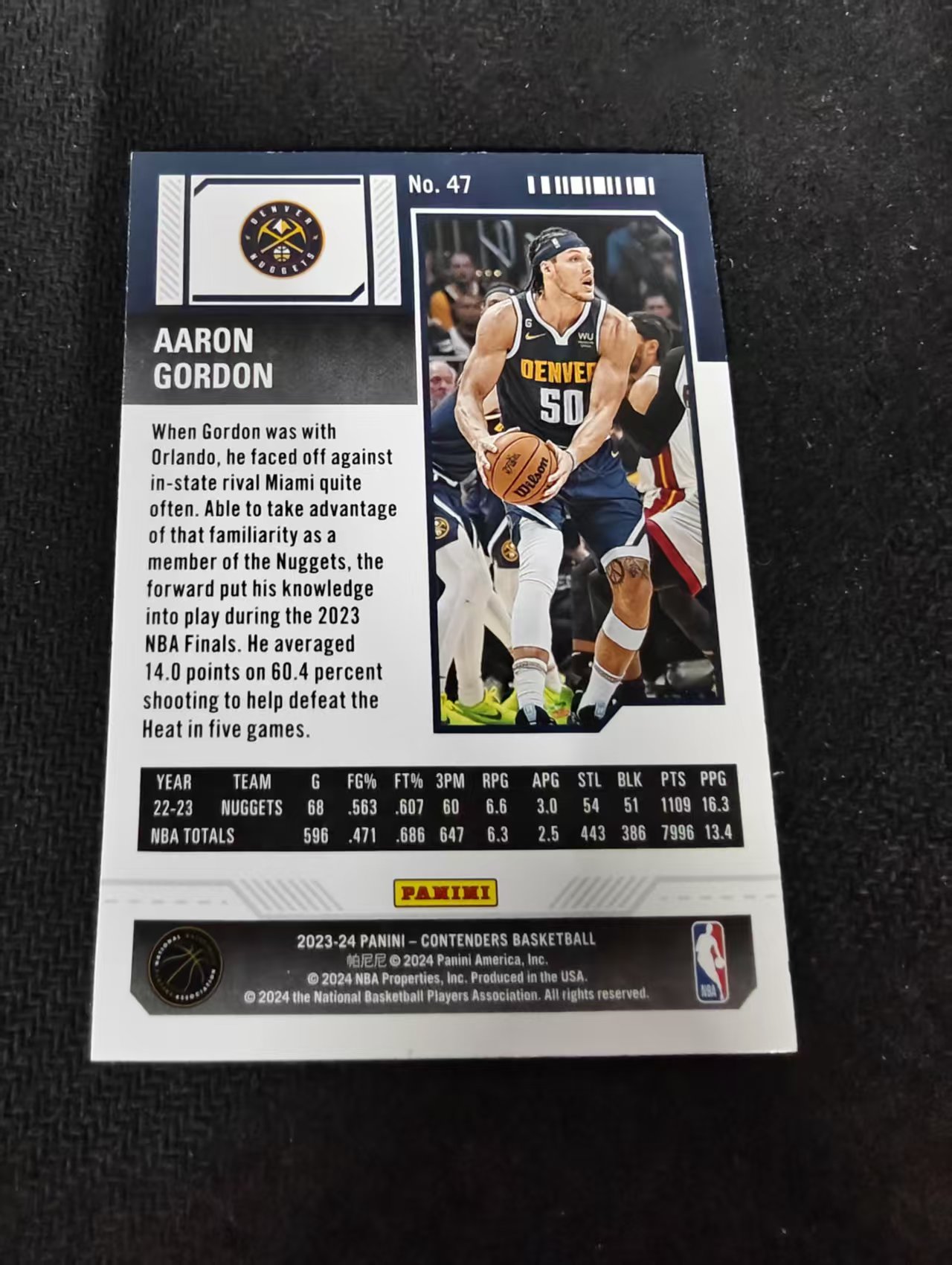 【可合并,不累计】2023-24 Panini Contenders Aaron Gordon 阿隆 戈登 掘金 球票 边角瑕疵 #47