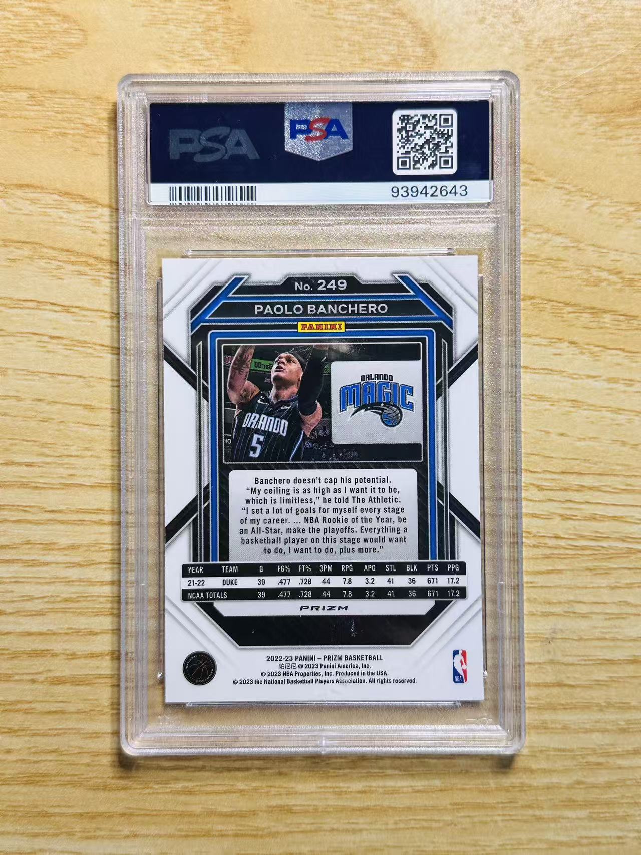 2022-23 Panini Prizm Paolo Banchero 嘿嘿代卖 保罗 班切罗 班凯罗 新秀 RC 银折 魔术 PSA9 状元 潜力新星 实卡精美 收藏必备