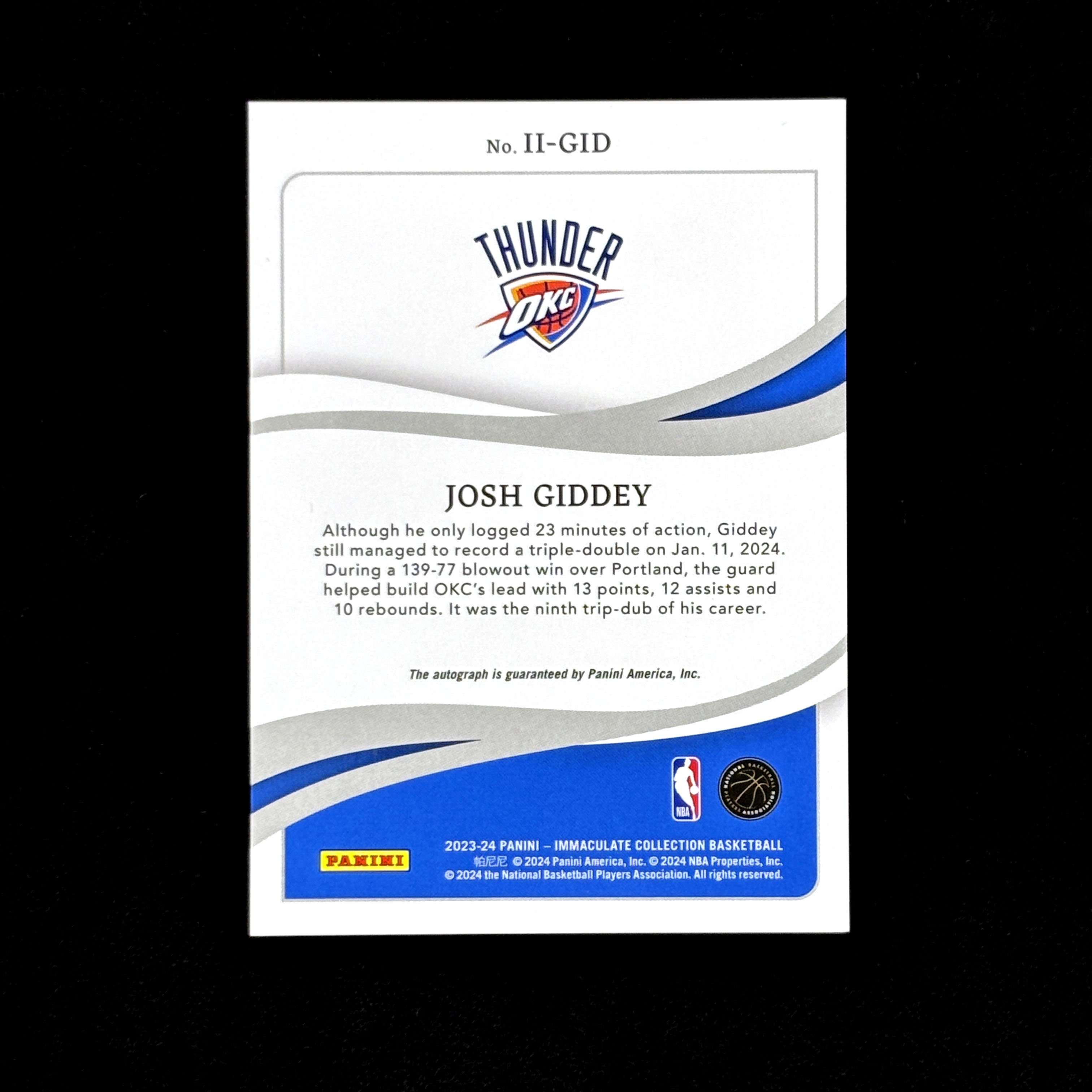 2023-24 Panini Immaculate Josh Giddey 雷霆公牛新王 近期大热 约什 吉迪 14/99编签字【HOPE代卖(4.5%含卡淘)】