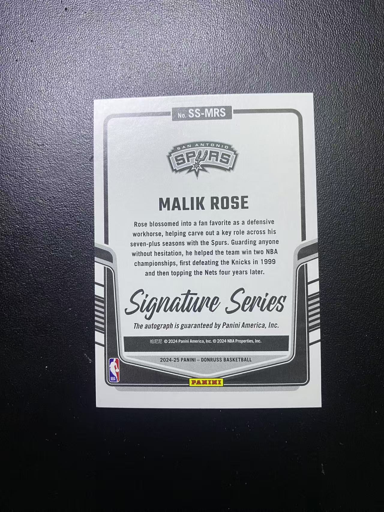 2024-25 Panini Donruss Malik Rose 马刺 名宿 马利克 罗斯 绿佛光 折射 签字 75编 卡品如图 值得收藏 dm