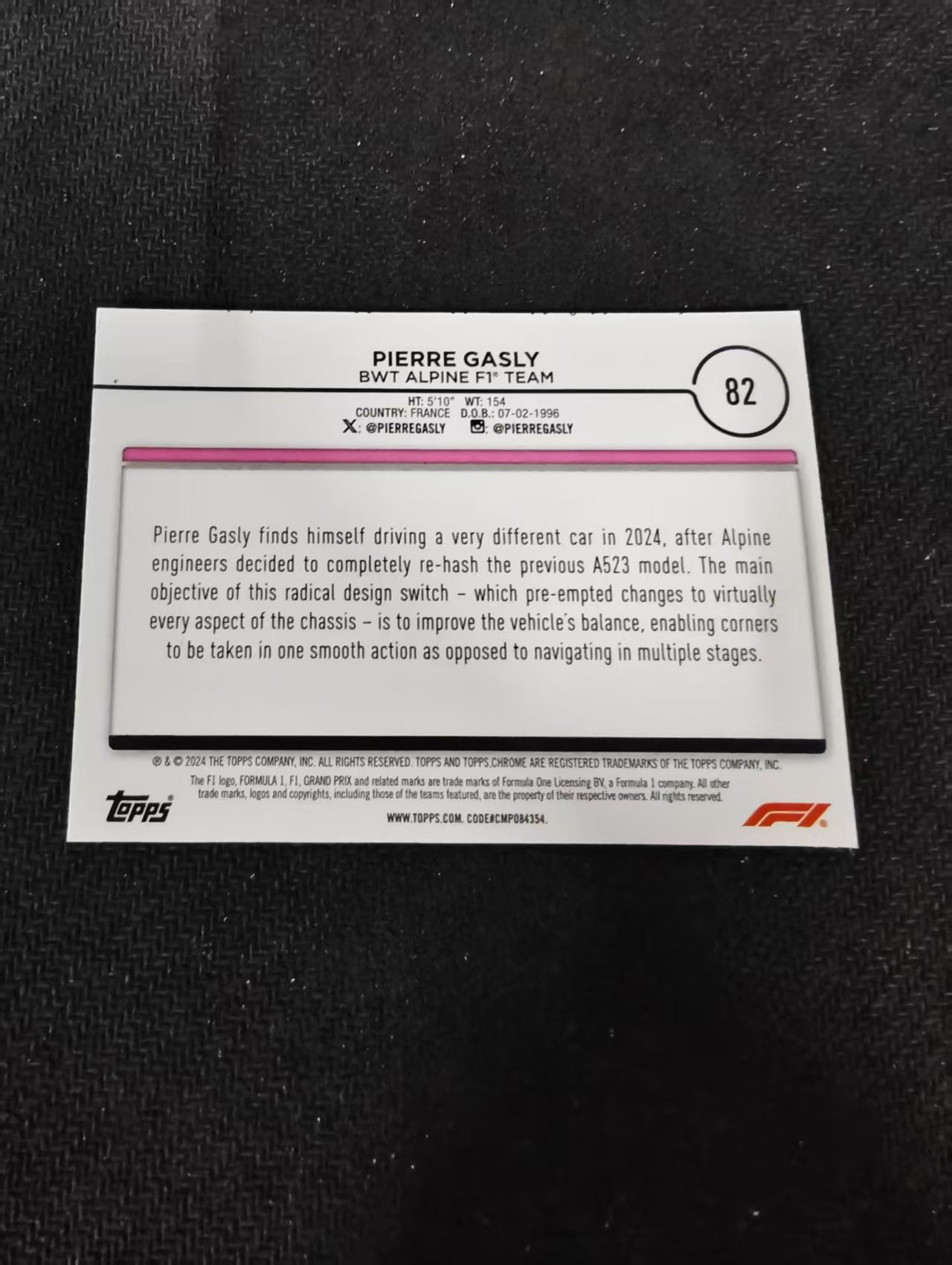 2024 Topps Chrome F1 Pierre Gasly 皮埃尔 加斯利 划痕 边角瑕疵 #82