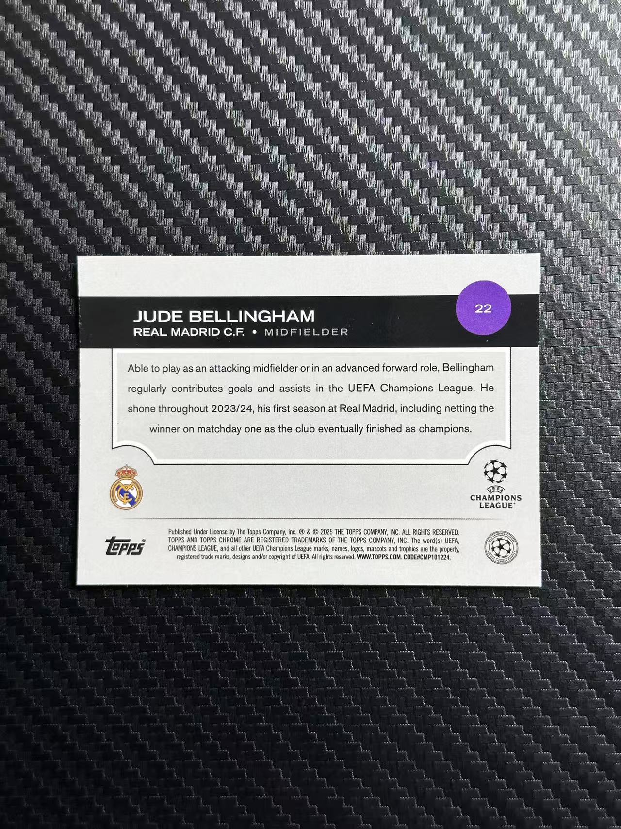 2025 Topps Chrome Jude Bellingham 欧冠TC系列 贝林厄姆 103/299编 紫折 英格兰 皇马 皇家马德里 卡品如图 拍前看描述
