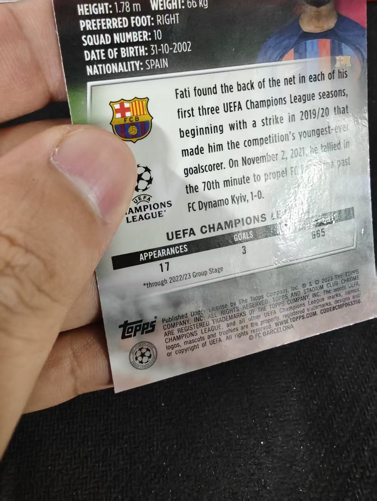 【可合并,不累计】2023 Topps Stadium Club Chrome Ansu Fati 法蒂 巴萨 欧冠 竞技场 不保卡品 介意勿拍 #48