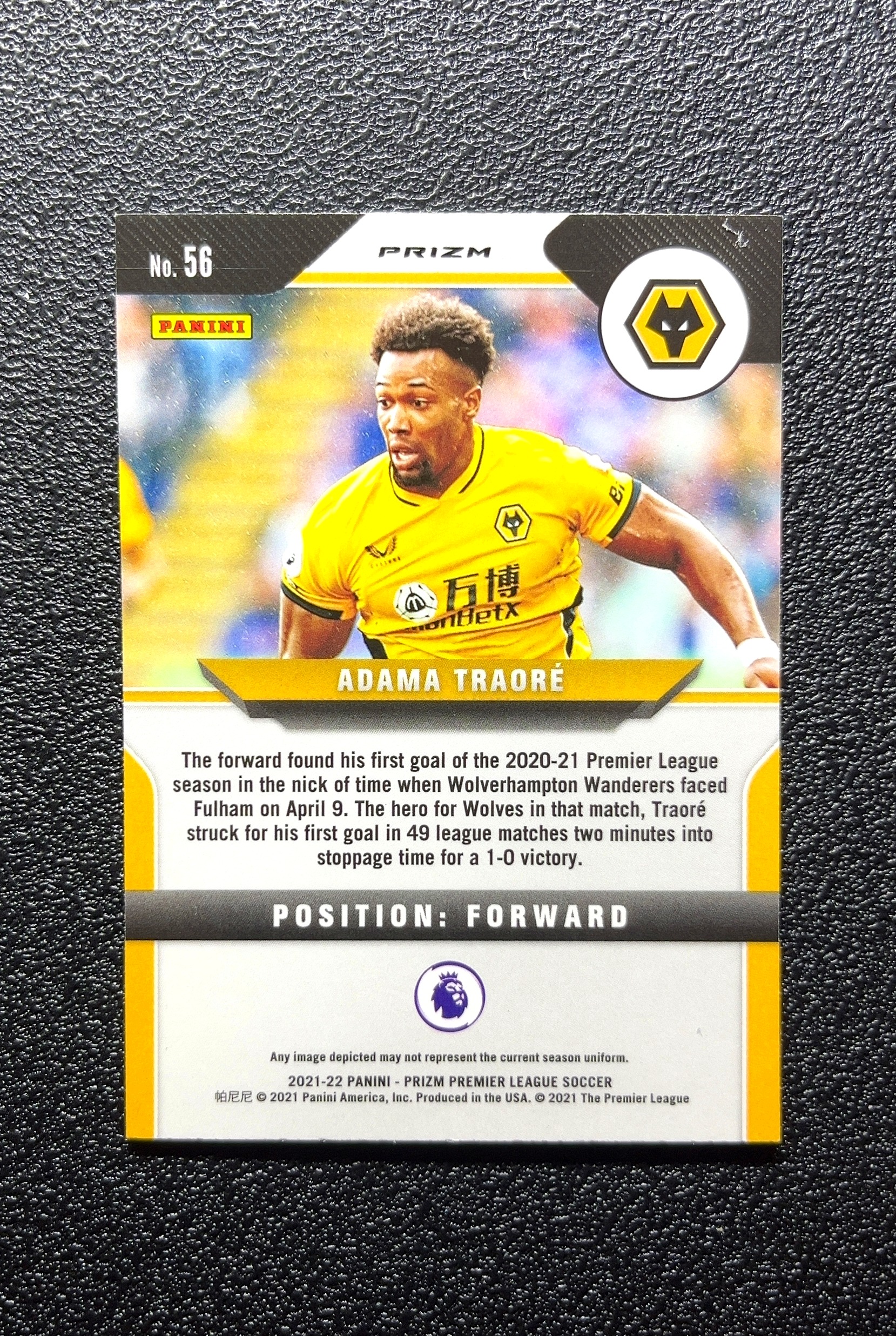 【小白1%代卖】2021-22 Panini Prizm Adama Traore 阿达马·特拉奥雷 蓝波纹折 折射 卡品如图 高价值 #56 Wolverhampton 0803