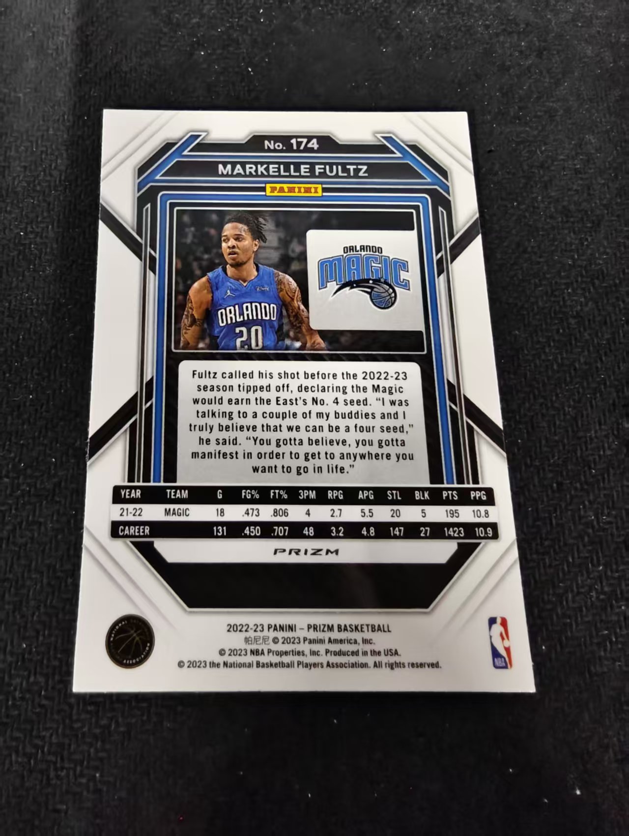 2022-23 Panini Prizm Markelle Fultz 马克尔 富尔茨 魔术 红波纹 PZ 划痕 边角瑕疵 #174