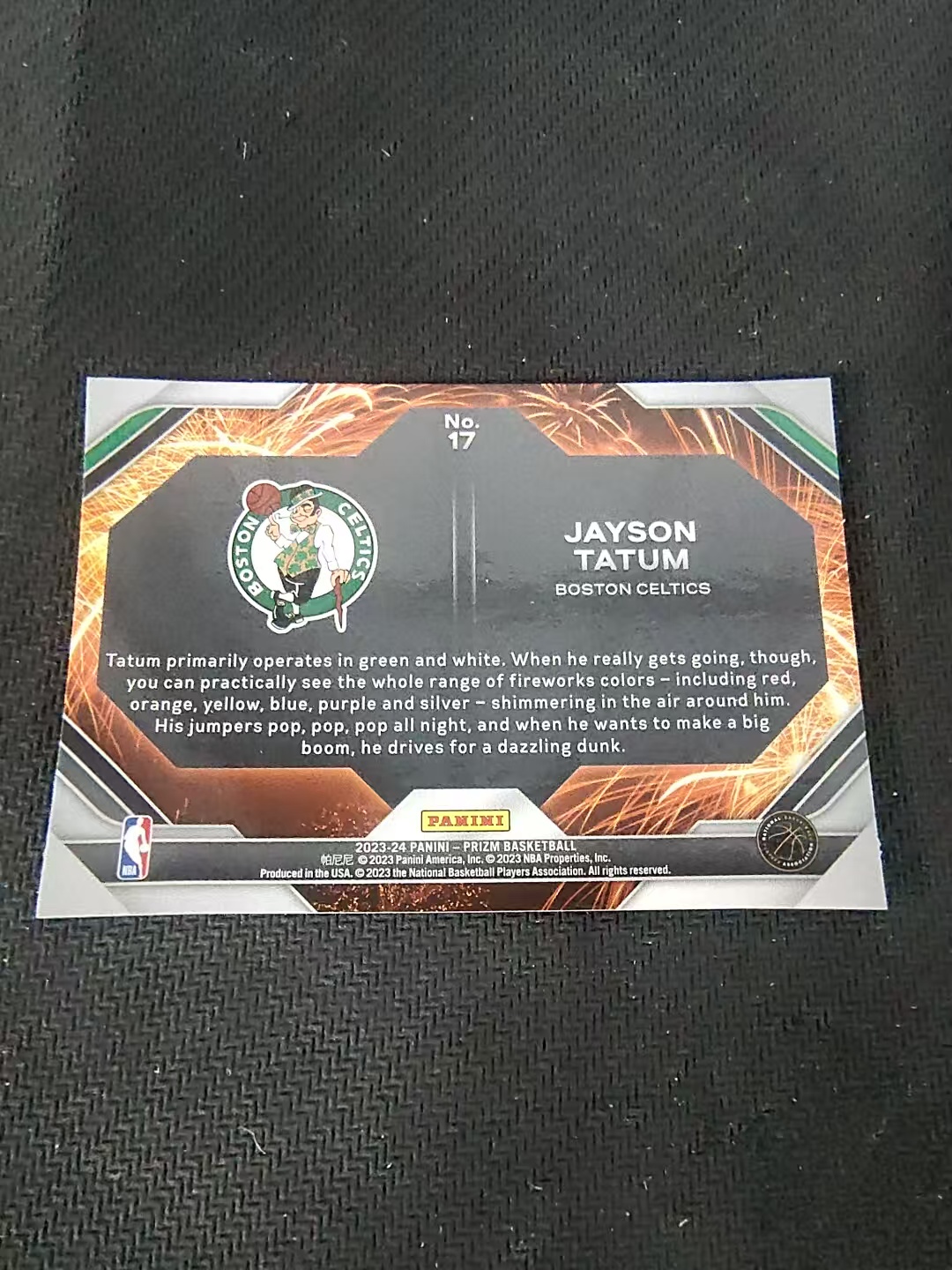 【可合并,不累计】2023-24 Panini Prizm Jayson Tatum 杰森 塔图姆 獭兔 凯尔特人 烟花特卡 PZ 划痕 边角微瑕 介意勿拍 #17