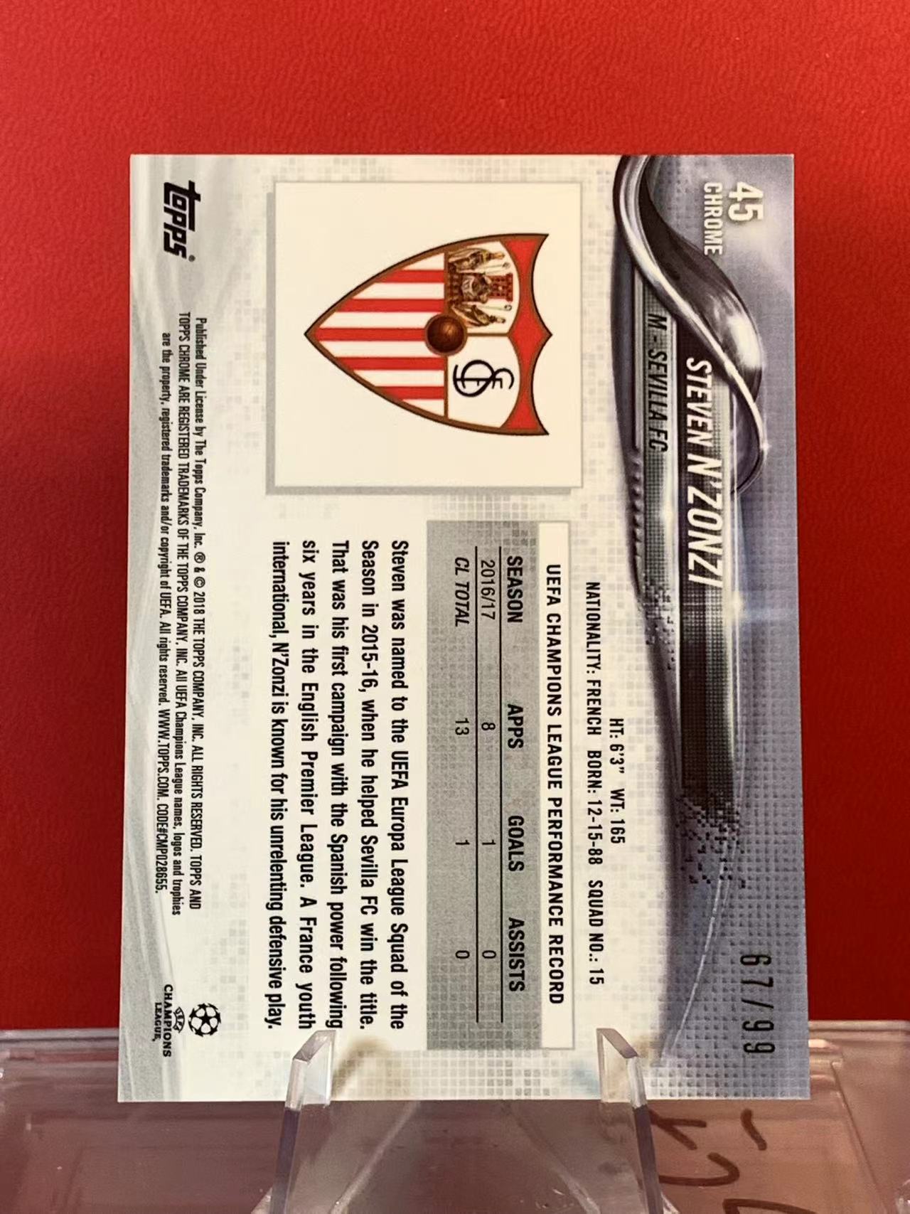 (詹叔代拍)2017-18 Topps 欧冠Chrome 元年! 塞维利亚 恩宗齐 67/99编 绿折 稀有SSP 卡品如图 顺丰寄付 泰山