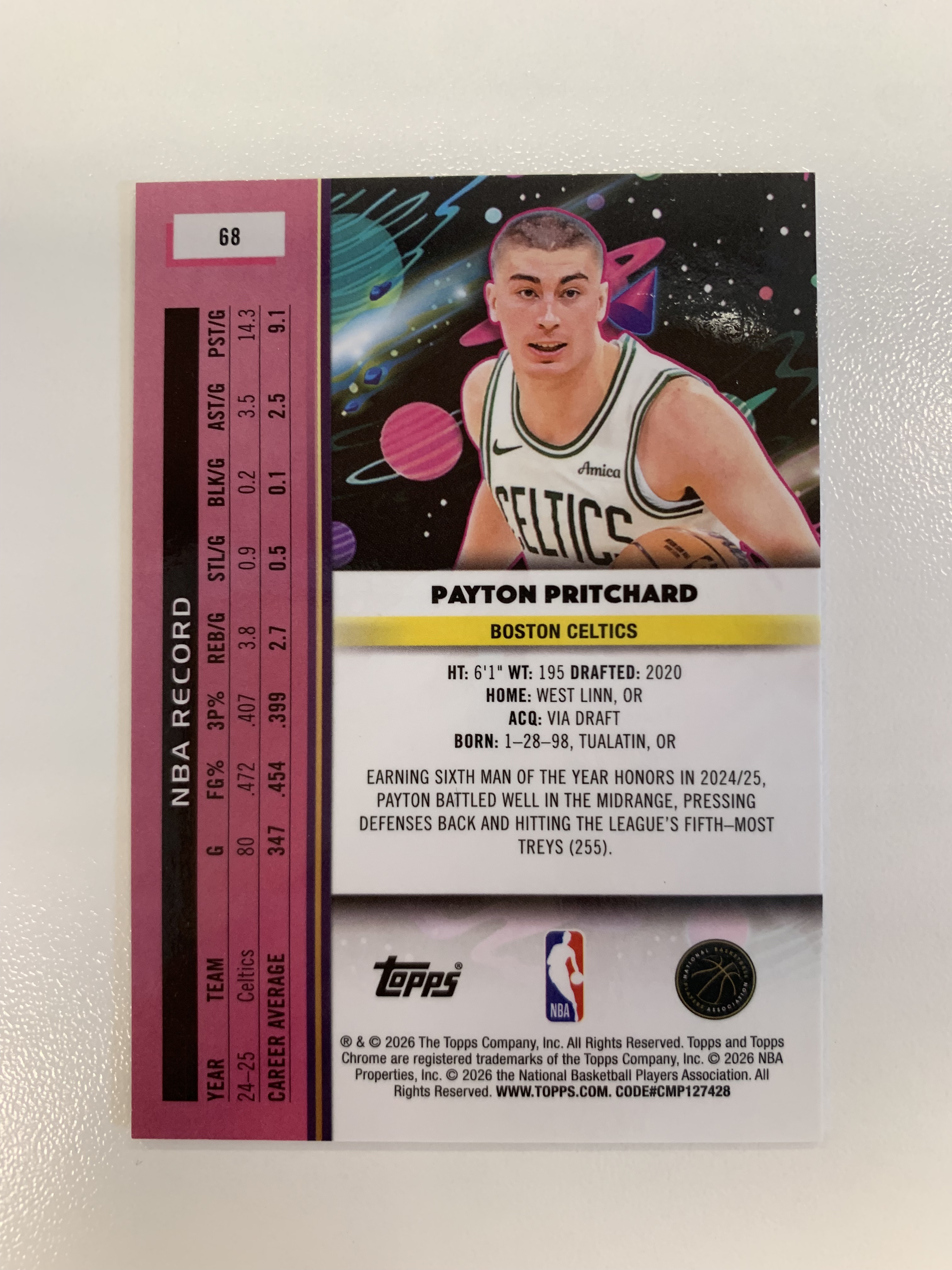 2025‑26 Topps Chrome Cosmic Payton Pritchard 普理查德 凯尔特人 White Hole 白洞折 白折 大比例SP SBX