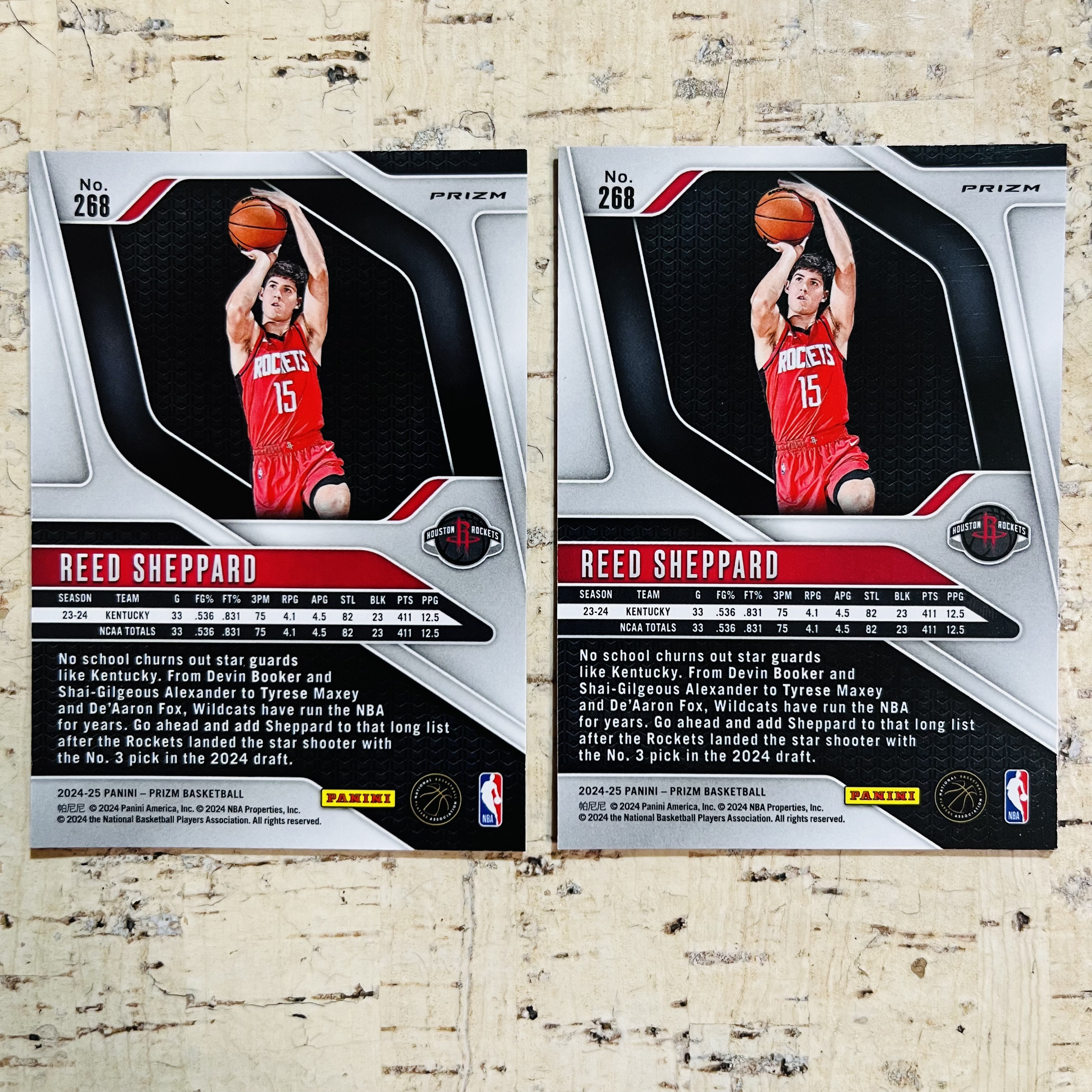 2024-25 Panini Prizm Reed Sheppard RC 新秀 火箭 谢天谢地 谢泼德 红碎冰折 粉碎冰折 2张打包 稀有折射 凑彩虹必备【小卡迷拍卖 可累积半年】