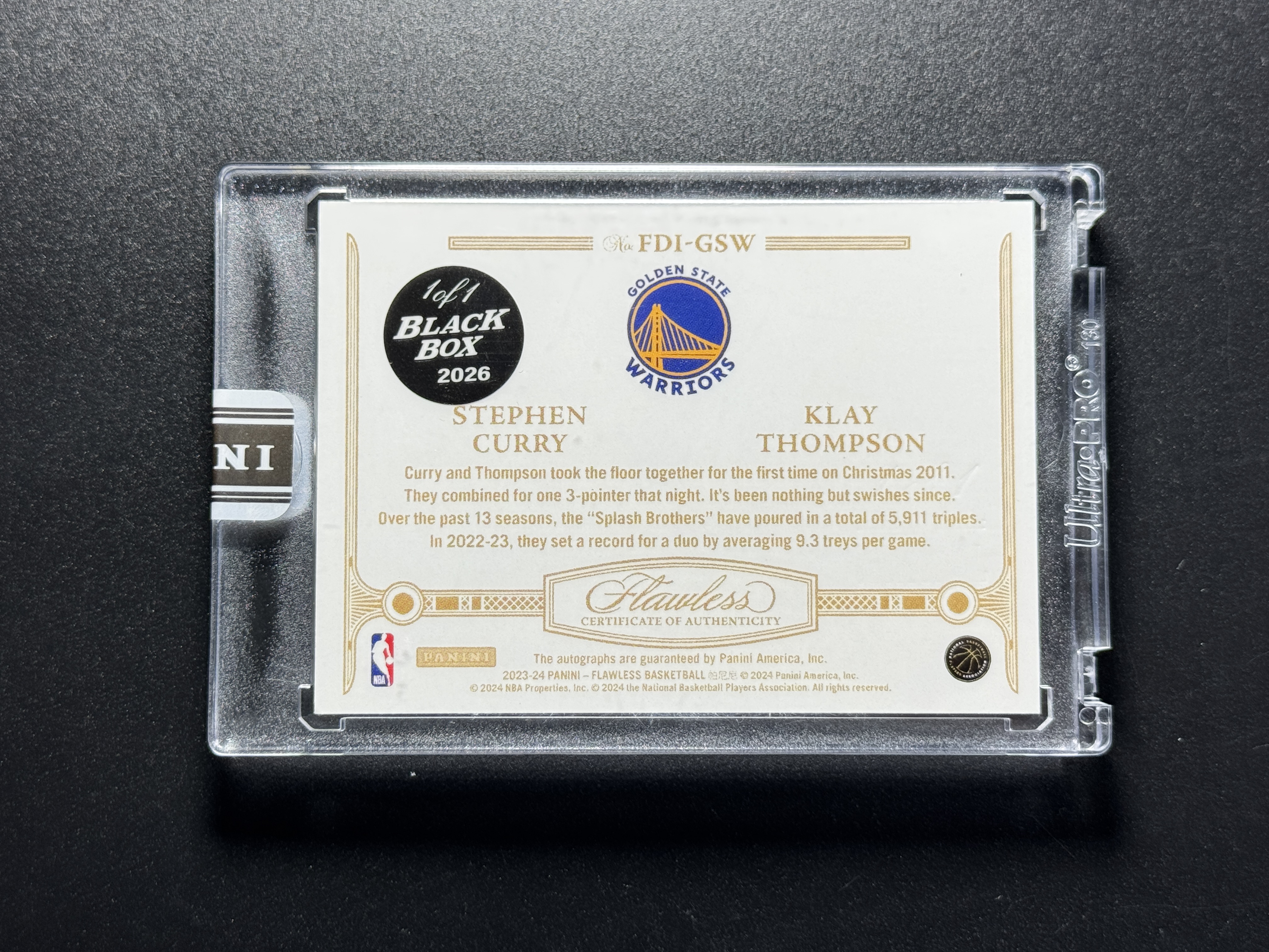 【喷子拍卖】2023-24 Flawless Stephen Curry Klay Thompson 手提 金州勇士 水花兄弟 斯蒂芬 库里 克莱 汤普森 双签 黑盒1of1 湖水蓝闪 卡签 一编 1/ 大hit 原封砖 送订制壳 ARCS