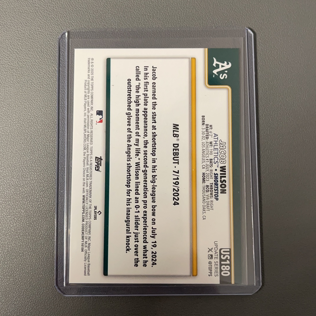 2025 Topps Update Jacob Wilson RC 雅各布 威尔逊 运动家 最佳新人第二 新秀 首秀日 折射 银折【9527】