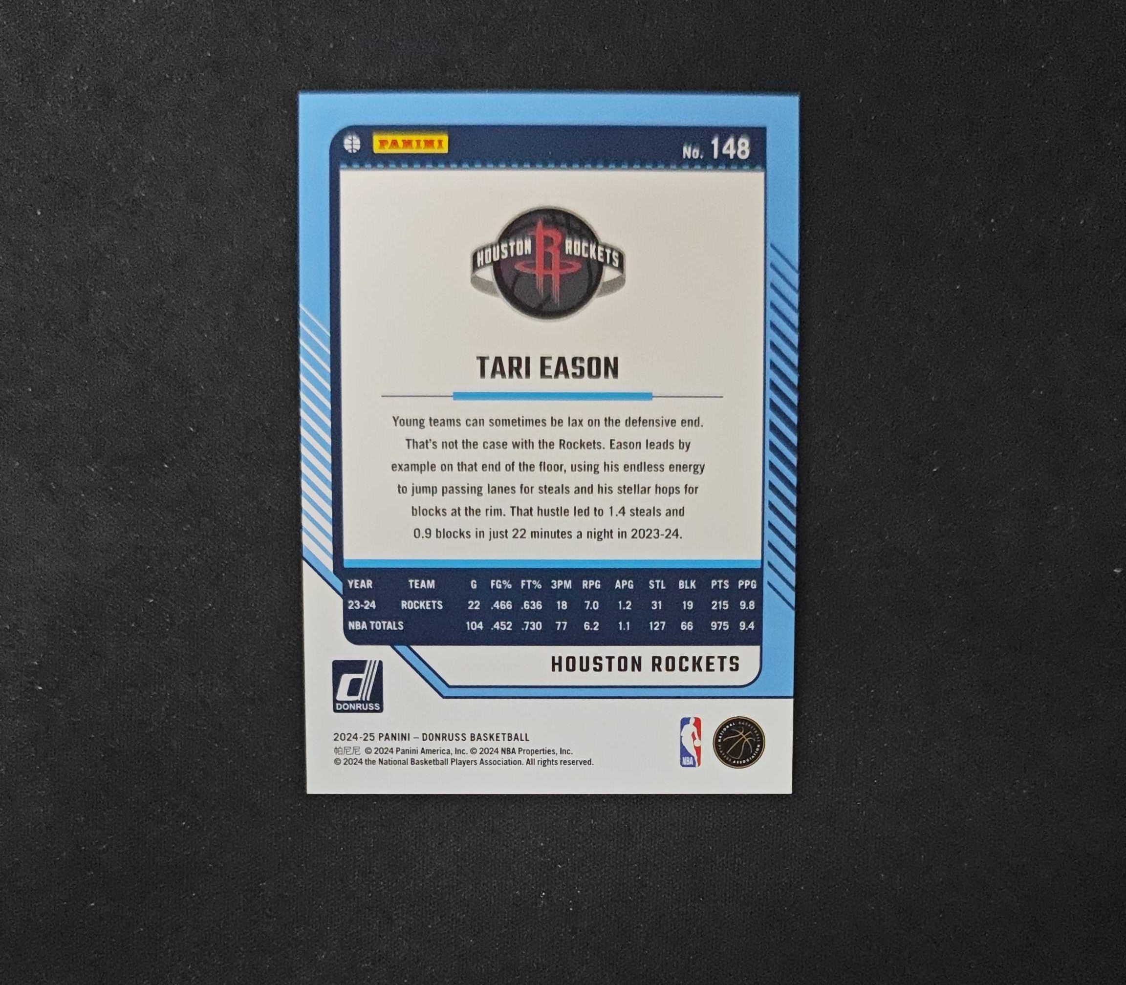 2024-25 Panini Donruss Tari Eason 【SC拍卖】杜蕾斯 火箭 塔里伊森 85编 蓝烟花 收藏必备(小骆)