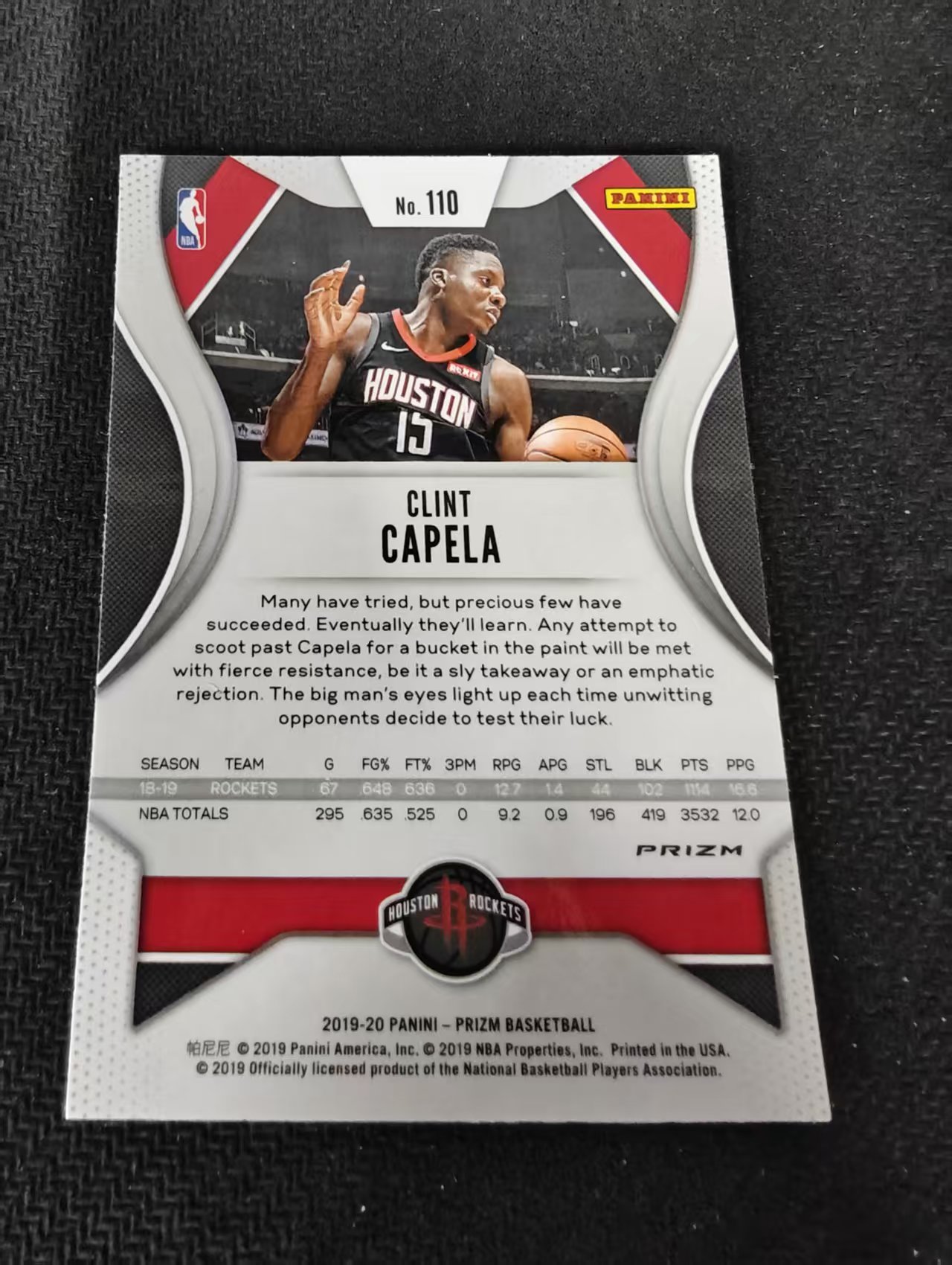 2019-20 Panini Prizm Clint Capela 火箭 克林特 卡佩拉 粉碎冰 PZ 划痕 边角瑕疵 #110