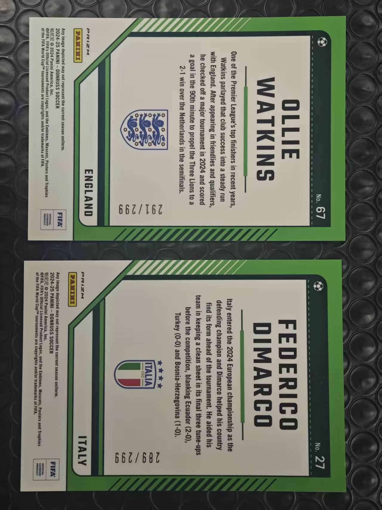 2024-25 Panini Donruss Ollie Watkins 杜蕾斯 英格兰 瓦特金斯 意大利 迪马尔科 O版 /299编 红折 折射 2张打包LOT 如图【原地起飞卡社】MVP11.6