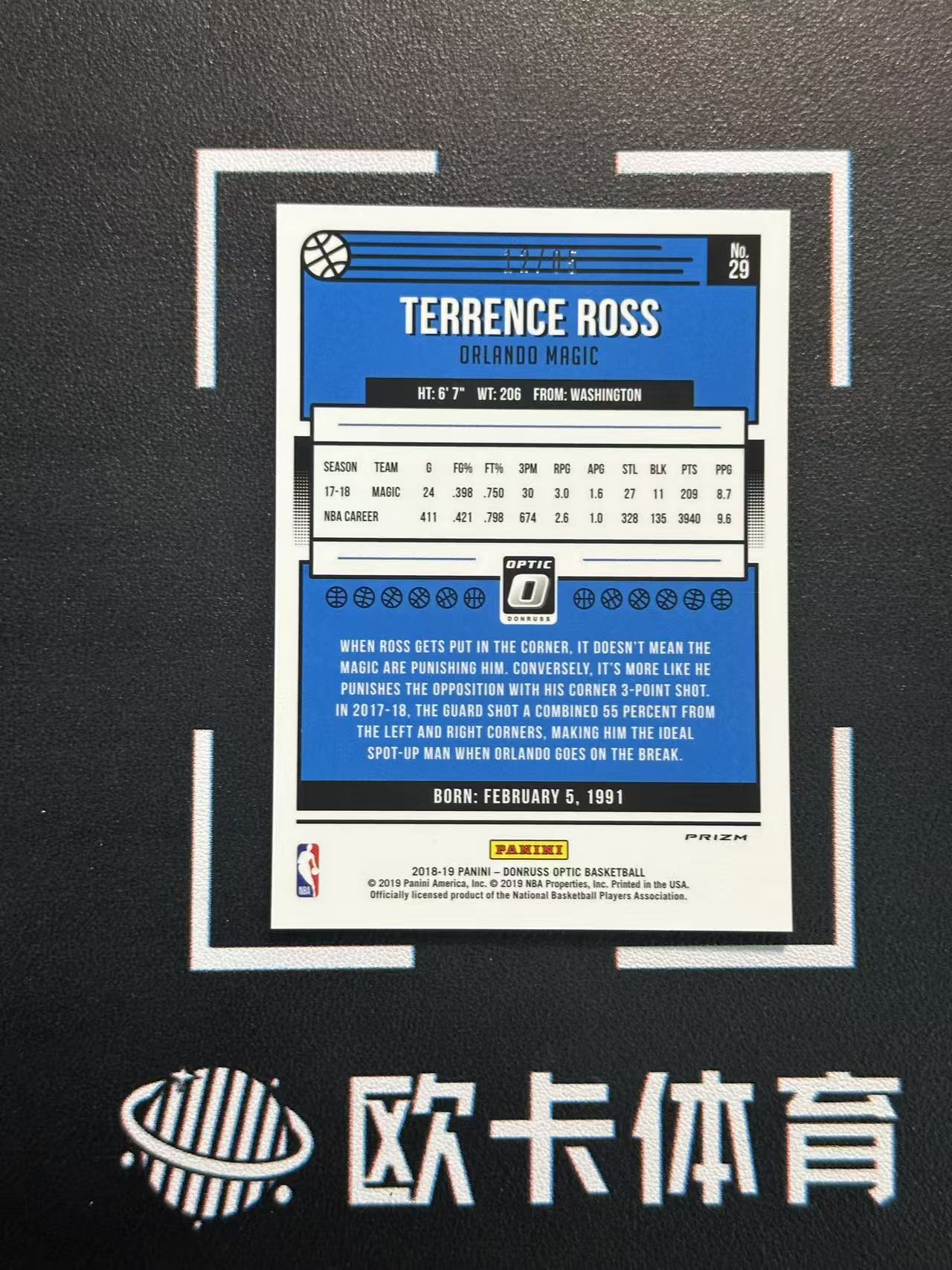 2018-19 Donruss Optic Terrence Ross 【欧卡体育】杜蕾斯op 特伦斯 罗斯 85编 红泡泡折 魔术 卡品如图(YDD)