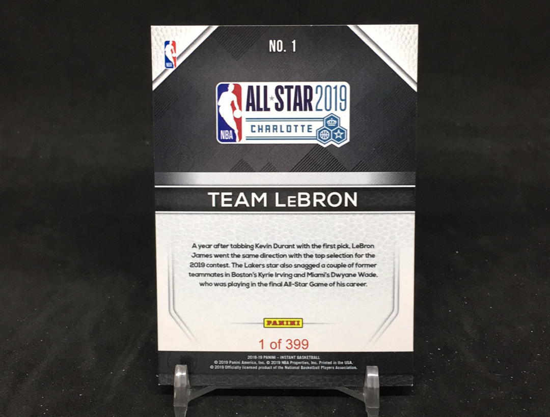 【DC拍卖】4.30 2018-19 Panini Instant 勒布朗队 2019 夏洛特全明星合影卡 /399 限量收藏球星卡