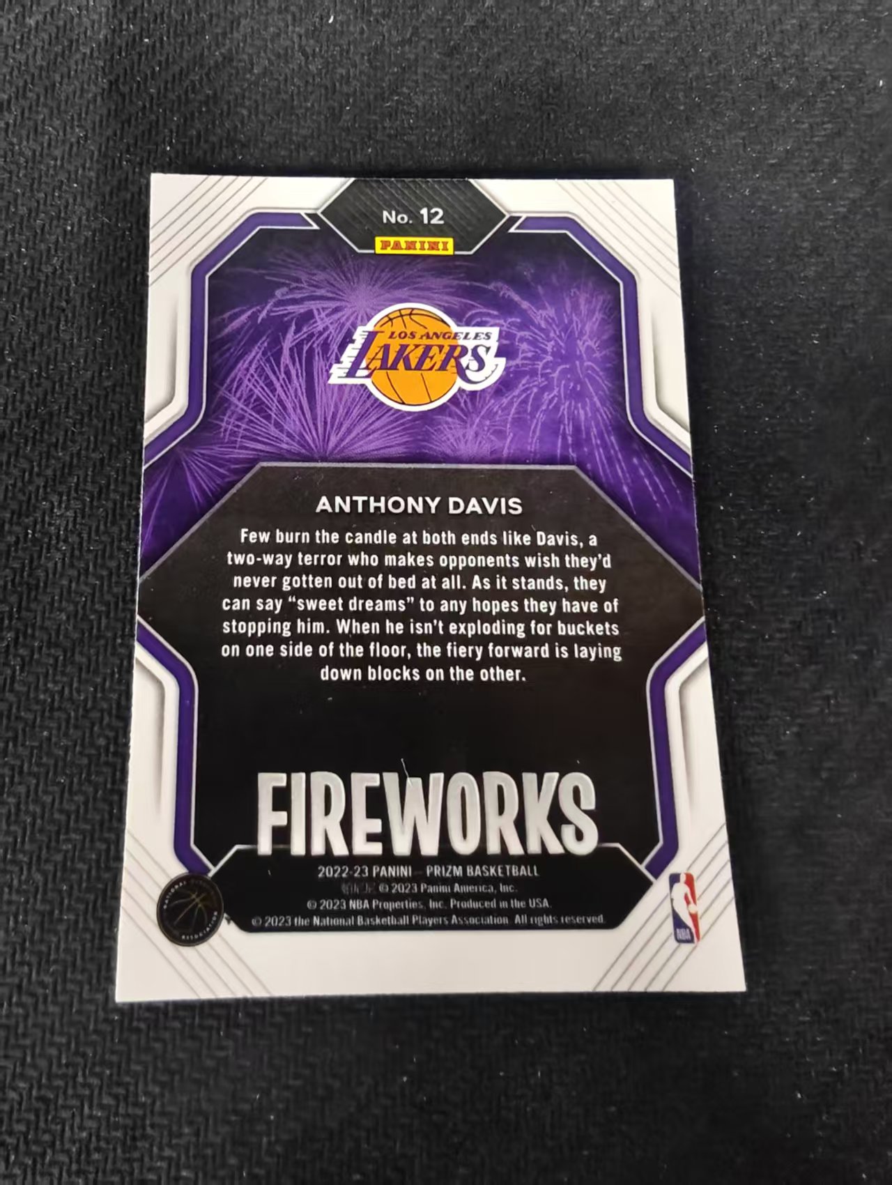 【可合并,不累计】2022-23 Panini Prizm Anthony Davis 安东尼 戴维斯 浓眉 湖人 烟花特卡 PZ 不保卡品 介意勿拍 #12