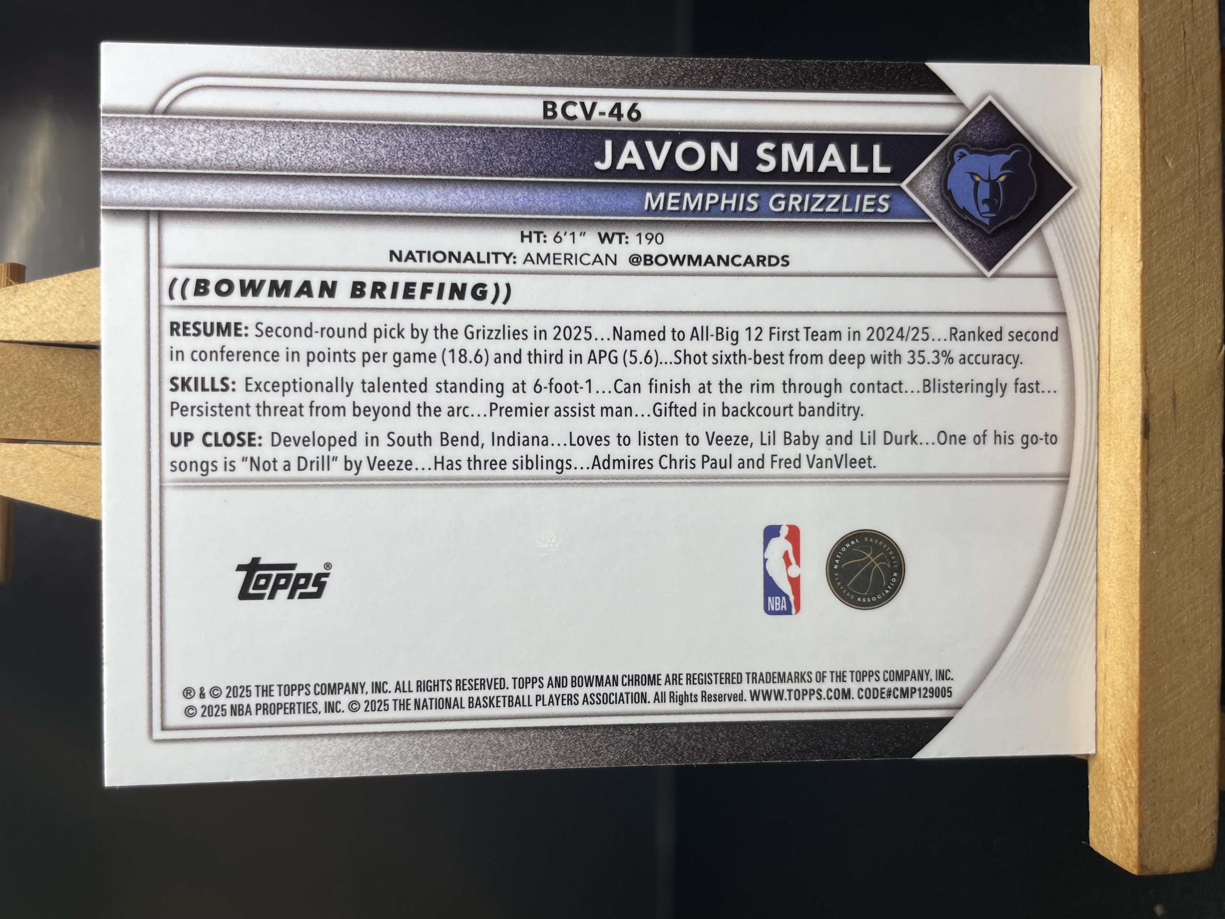 (A7) 2025 TOPPS 棕 蛇纹折 新秀RC 贾冯 斯莫尔 灰熊 近期大热球星 收藏凑套必备 卡品如图 !!!