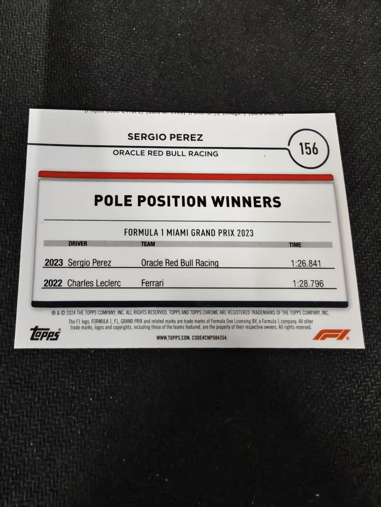 2024 Topps Chrome F1 Sergio Perez 红牛车队 塞尔吉奥 佩雷兹 划痕 边角瑕疵 #156