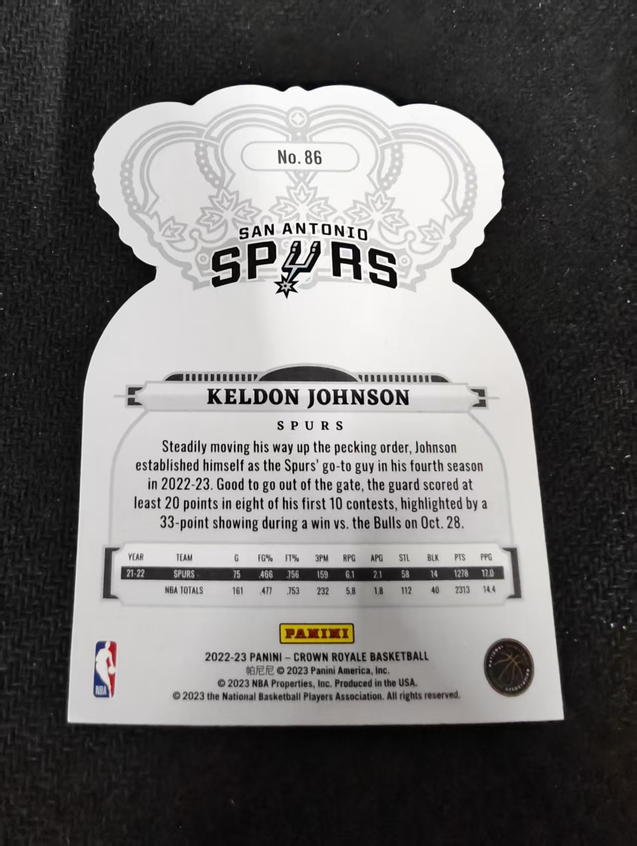 2022-23 Panini Crown Royale Keldon Johnson 凯尔登 约翰逊 马刺 皇冠 异形 划痕 边角瑕疵 #86