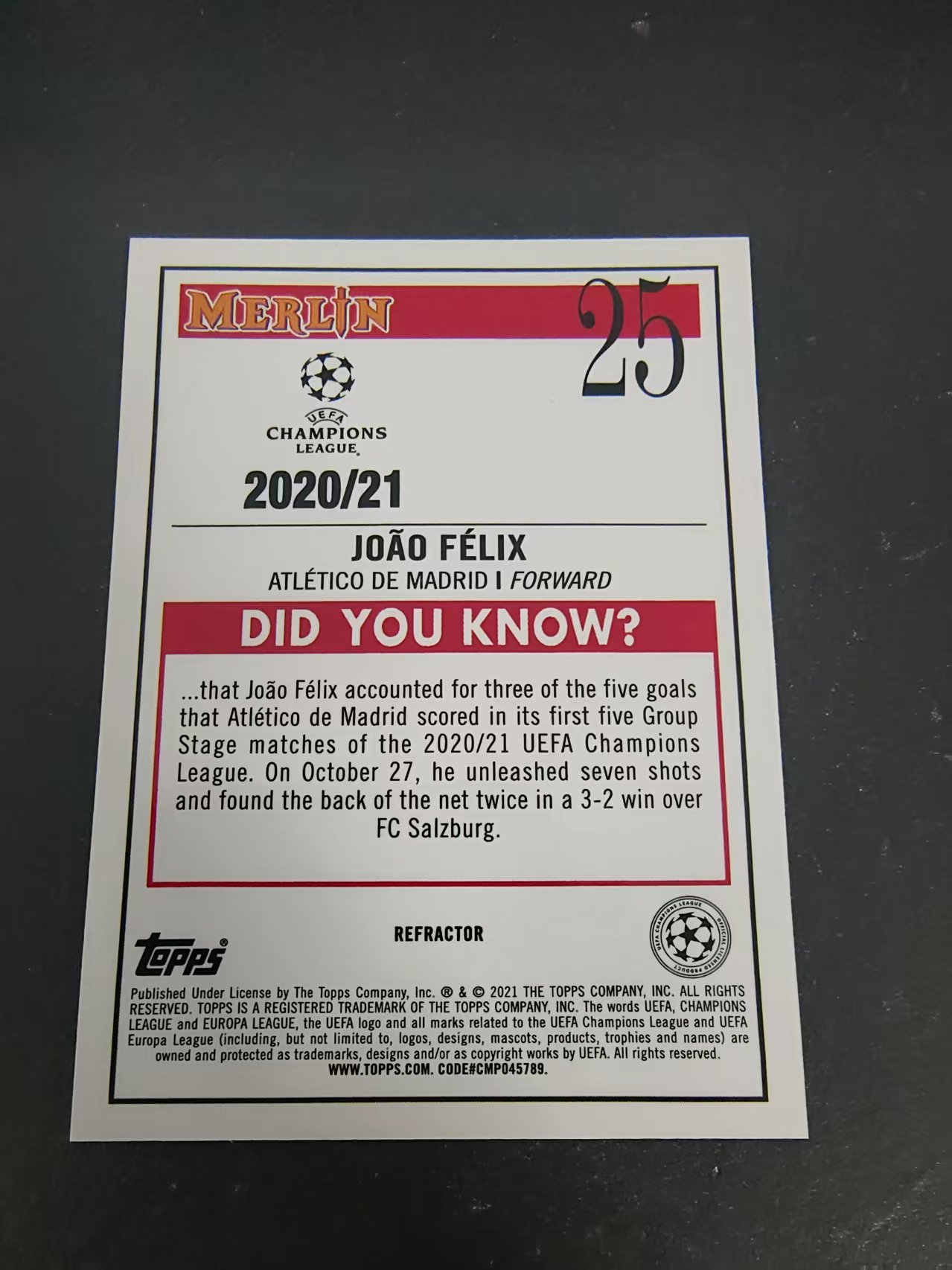 【可合并,不累计】2021 Topps Merlin Joao Felix 欧战 梅林 切尔西 菲利克斯 银折 #25