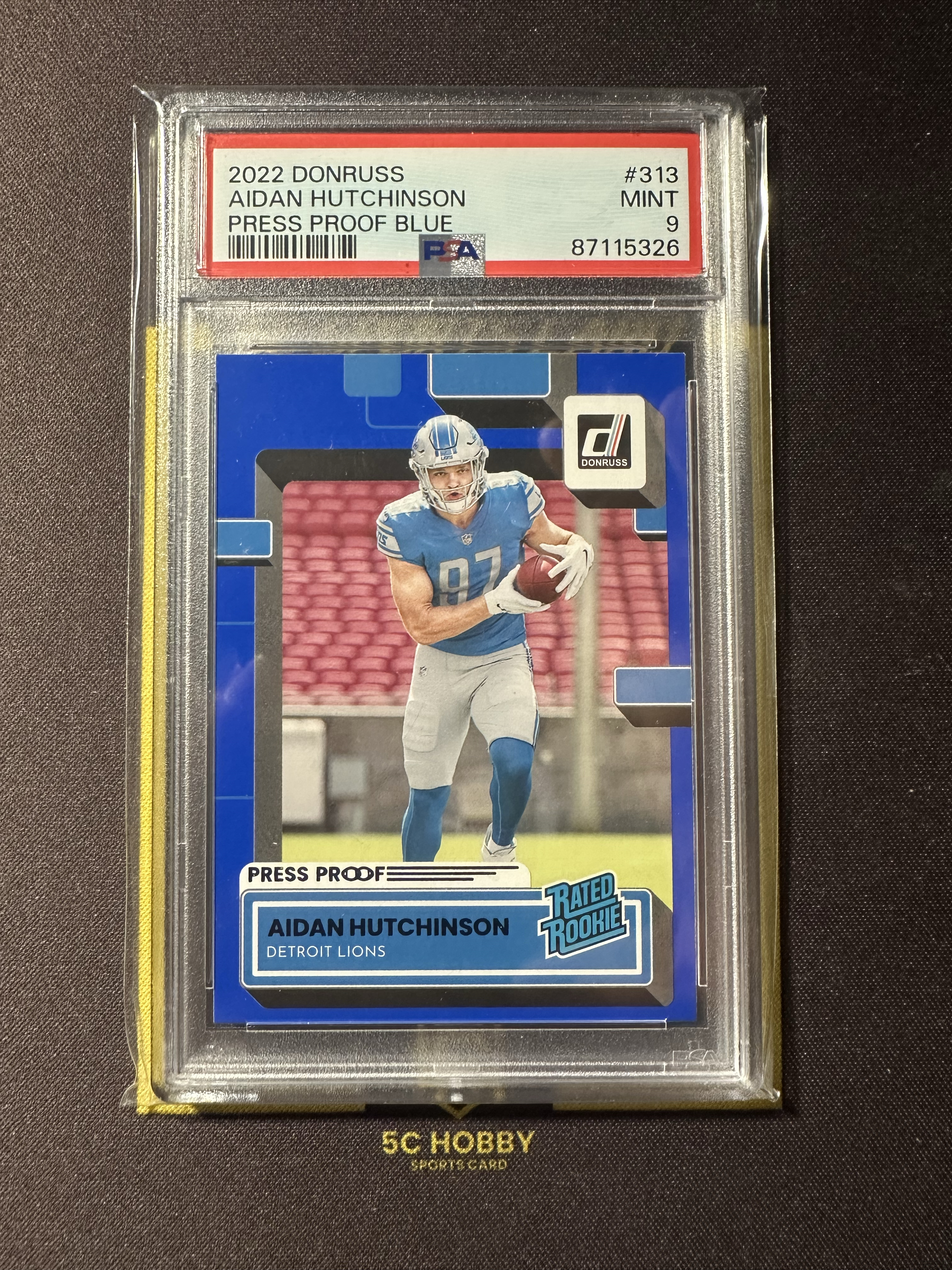 2022 Panini Donruss Aidan Hutchinson RC 【主演出卡】雄狮队 超级新秀 RC 哈钦森 PRESS PROOF BLUE #313 PSA9