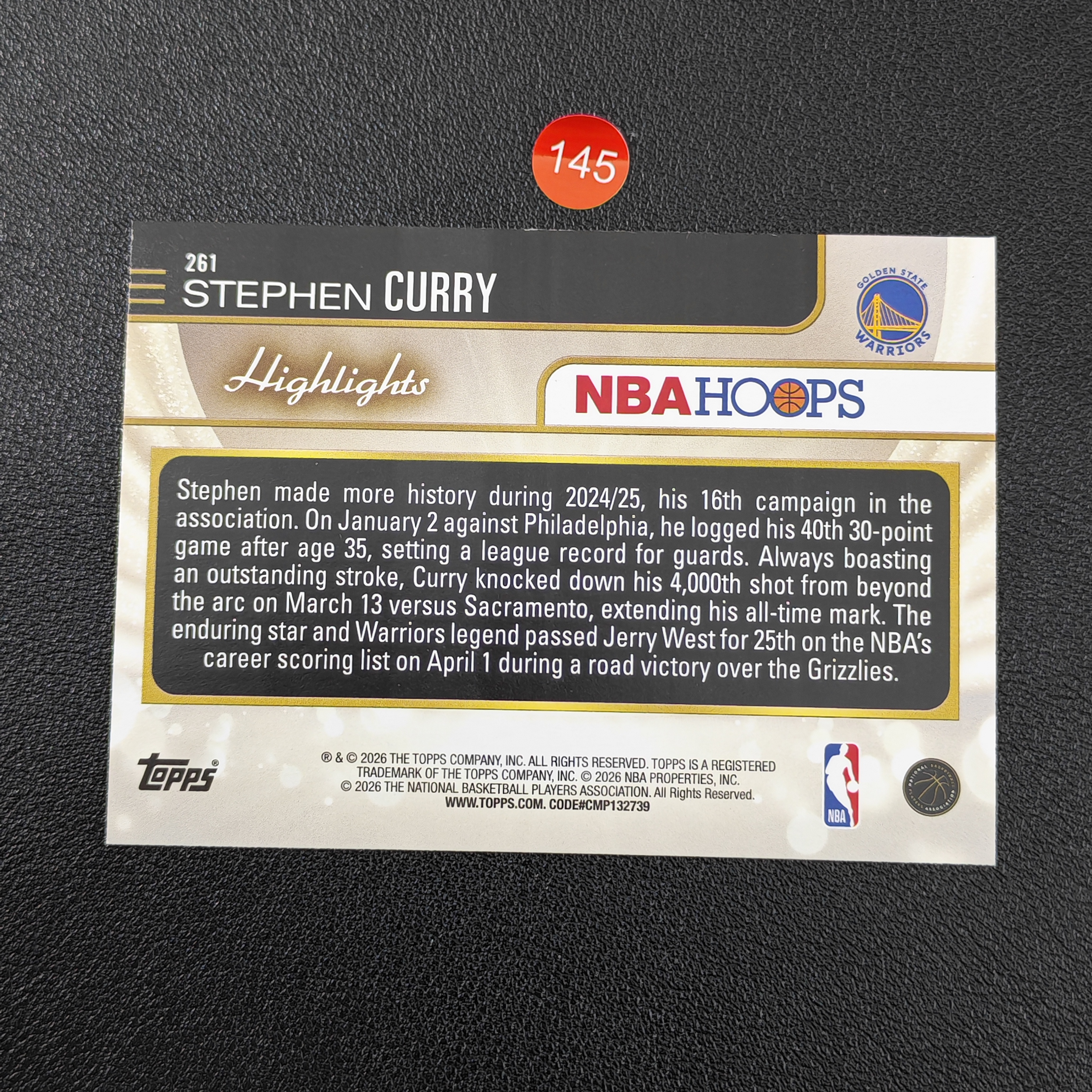 【鹰歌拍卖】斯蒂芬·库里 Curry 勇士 Highlights特卡|2024-25 Topps Hoops 萌神晚安 小球时代 三分王 四冠王朝 全票MVP 三分之神 凑套必备 不保卡品 #momo