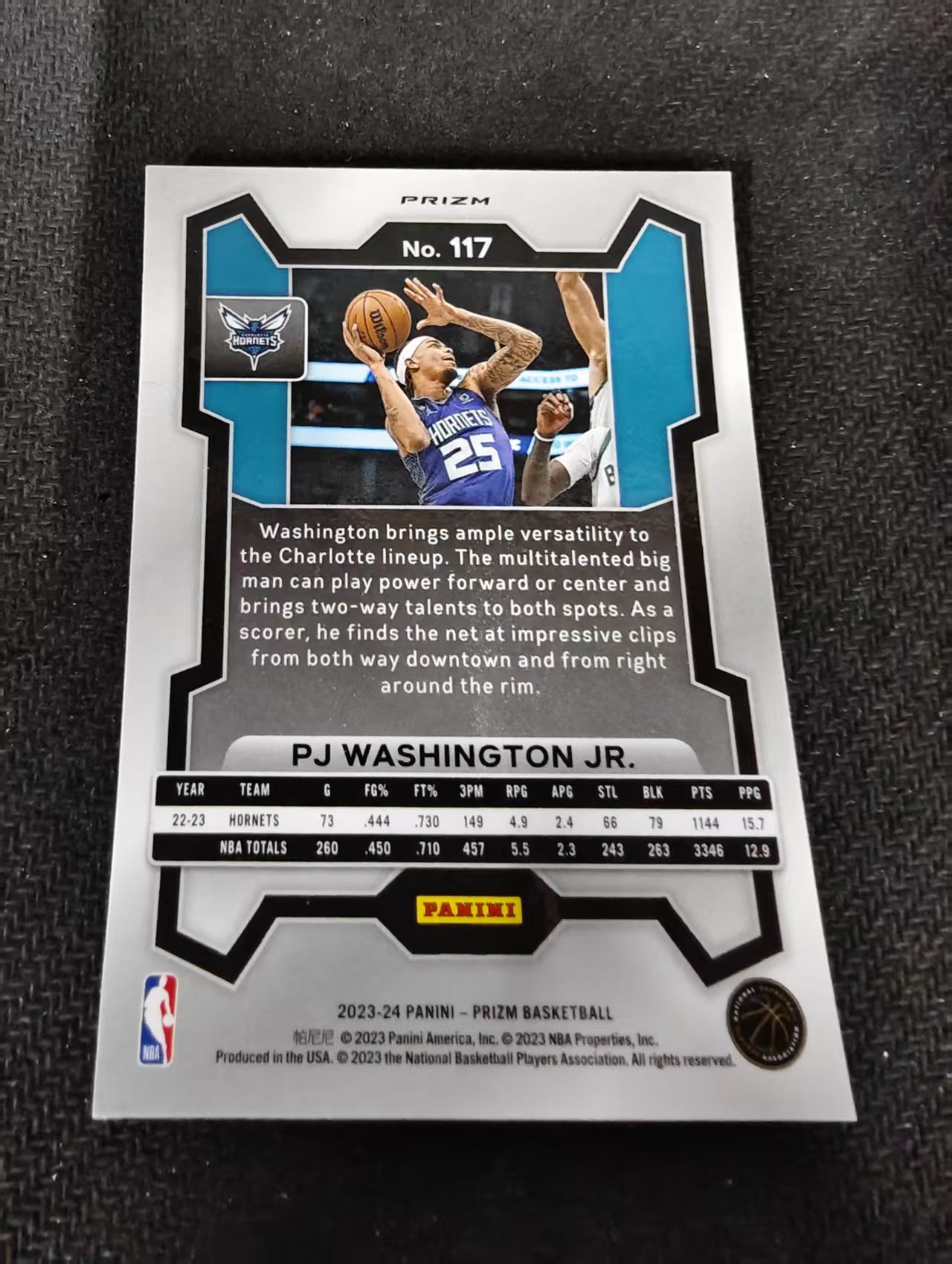 2023-24 Panini Prizm PJ Washington Jr. PZ PJ 华盛顿 黄蜂 粉碎冰 PZ 划痕 边角瑕疵 #117