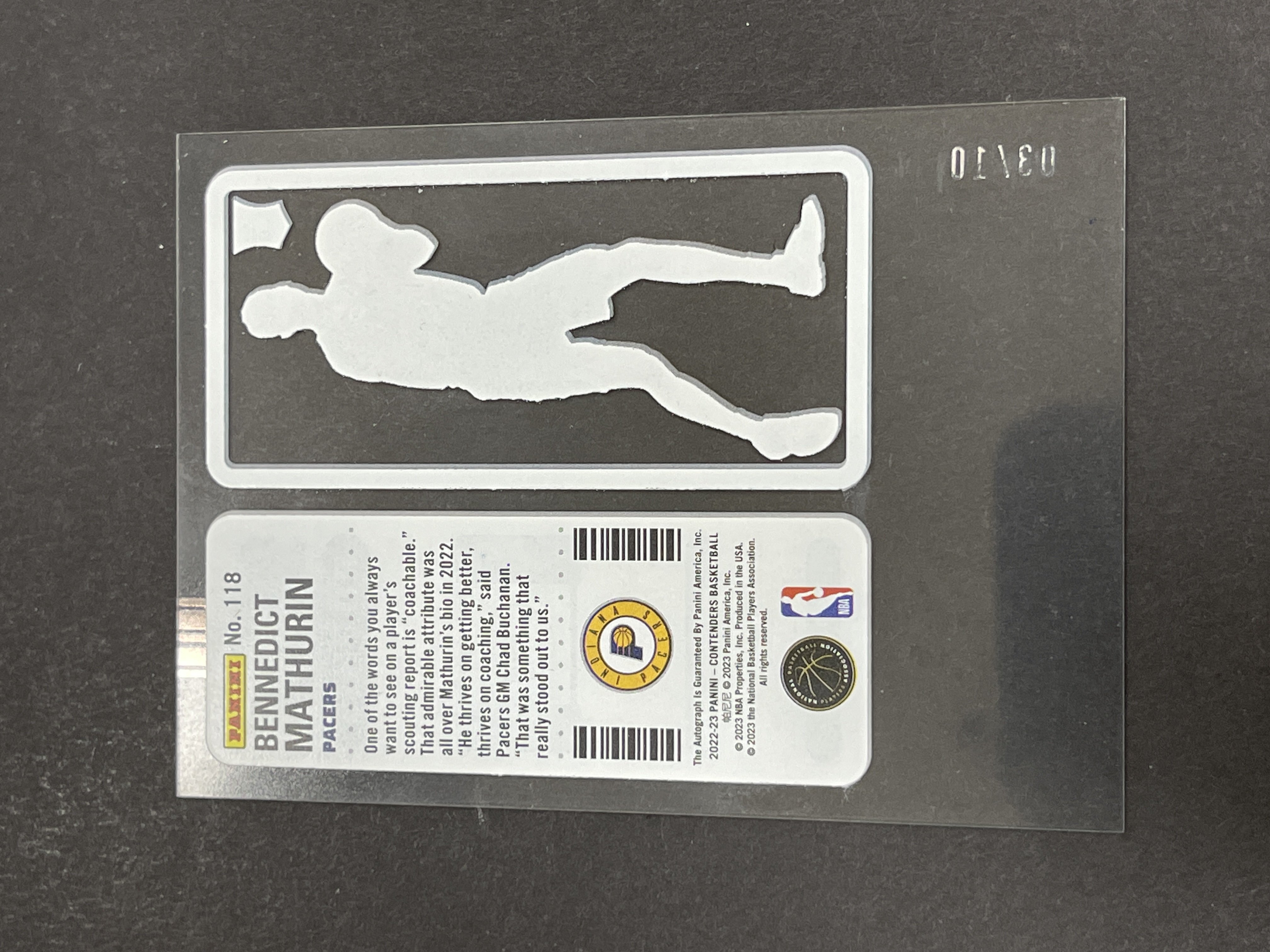 【必金拍卖-可累积】251005GG 2022-23 PANINI 球票 步行者RC 马瑟林Bennedict Mathurin 新秀 新秀签 胶片签字 签字擦掉 无签字 介意勿拍 收藏投资首选