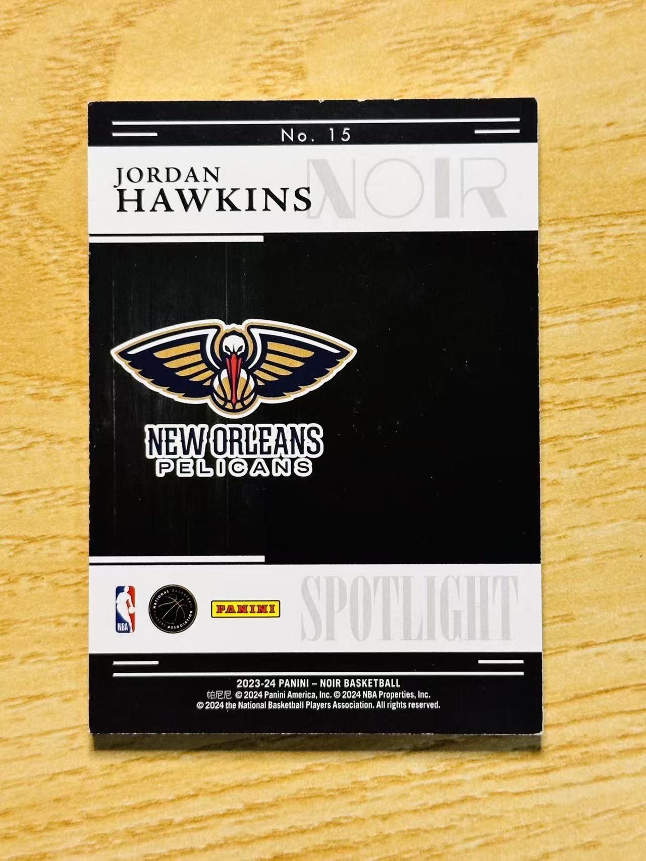 2023-24 Panini Noir Jordan Hawkins 嘿嘿代卖 诺尔 乔丹 霍金斯 新秀 RC 聚光灯 99编 01/99编 鹈鹕 单一平行 收藏必备