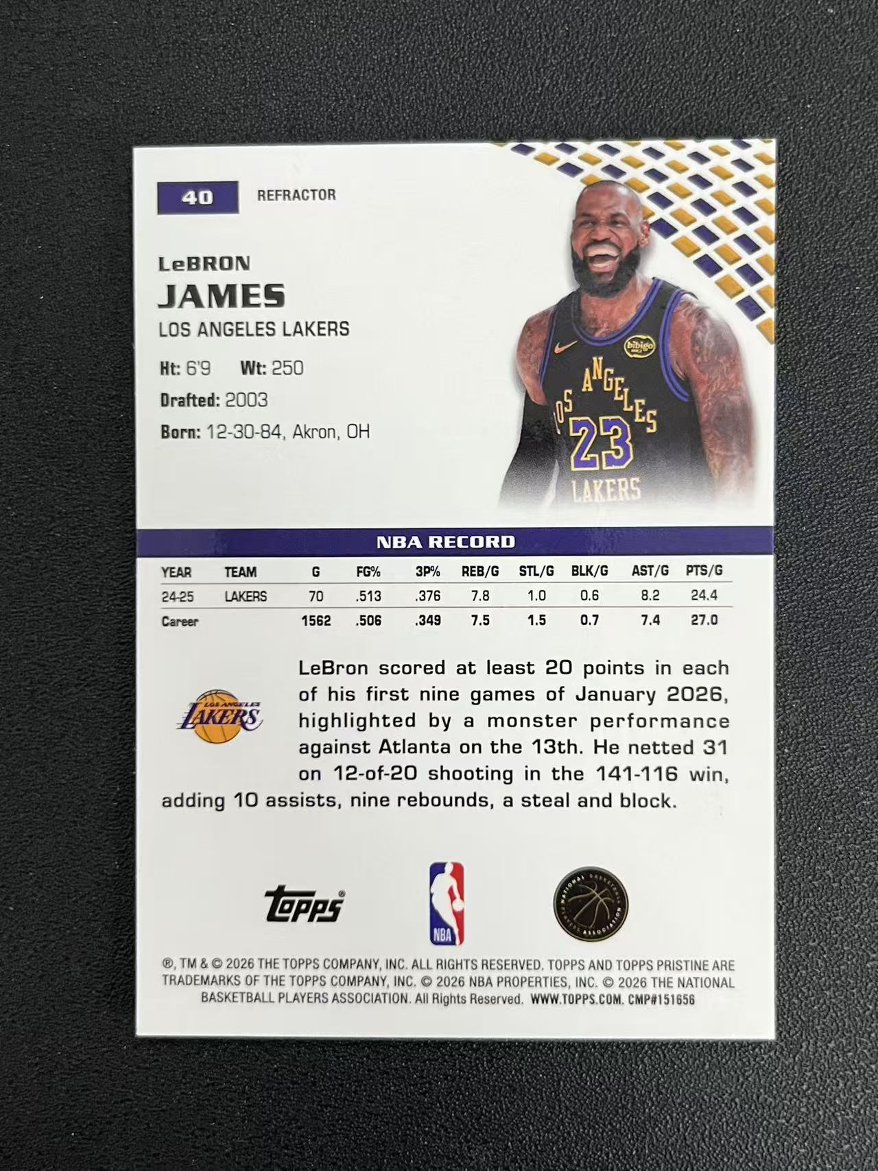 2025-26 Topps Pristine LeBron James RC 勒布朗 詹姆斯 太古 折射 银折 元年