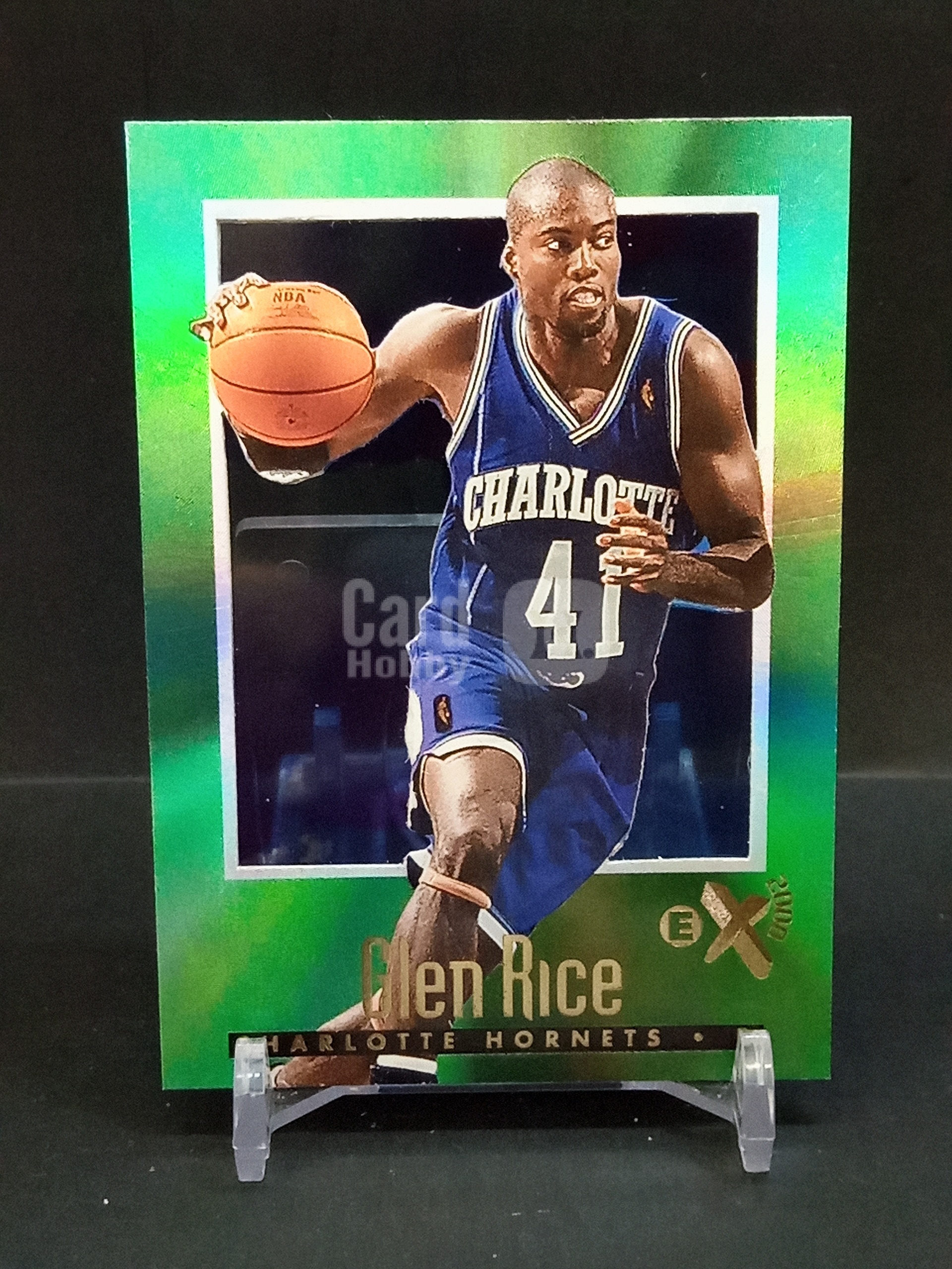 【DC拍卖】9.29小科比(微瑕)`1996-97 Skybox E-X2000 #8 Glen Rice 格伦莱斯 夏洛特黄蜂 绿渐变胶片折射老球星卡`