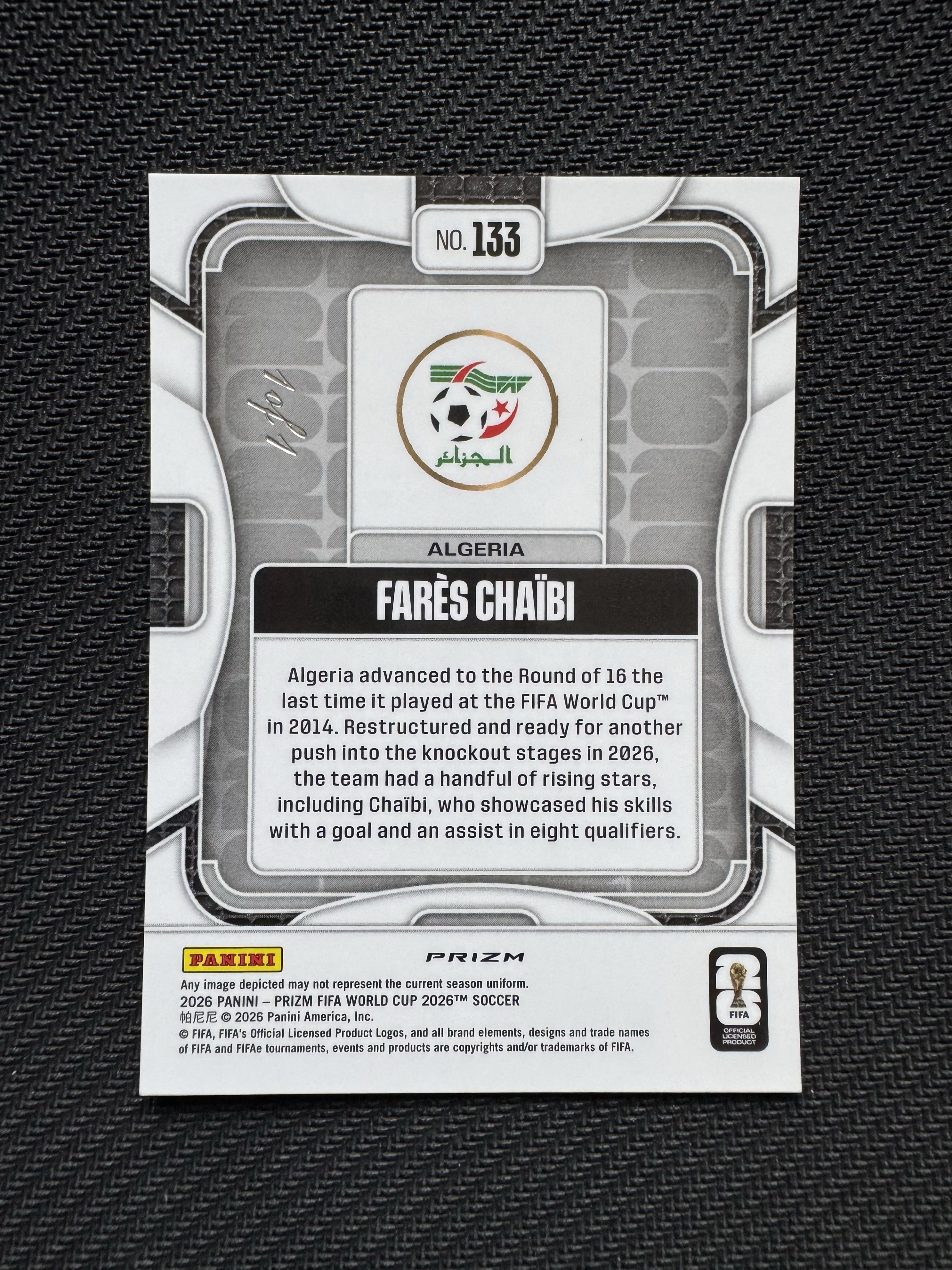 【橙子拍卖 接代拍】不累计 Panini Prizm Road to 2026世界杯 FIFA 帕尼尼 黑折 Base 法雷斯 沙伊比Farès Chaïbi 阿尔及利亚 1of1 1/1编 卡品看图
