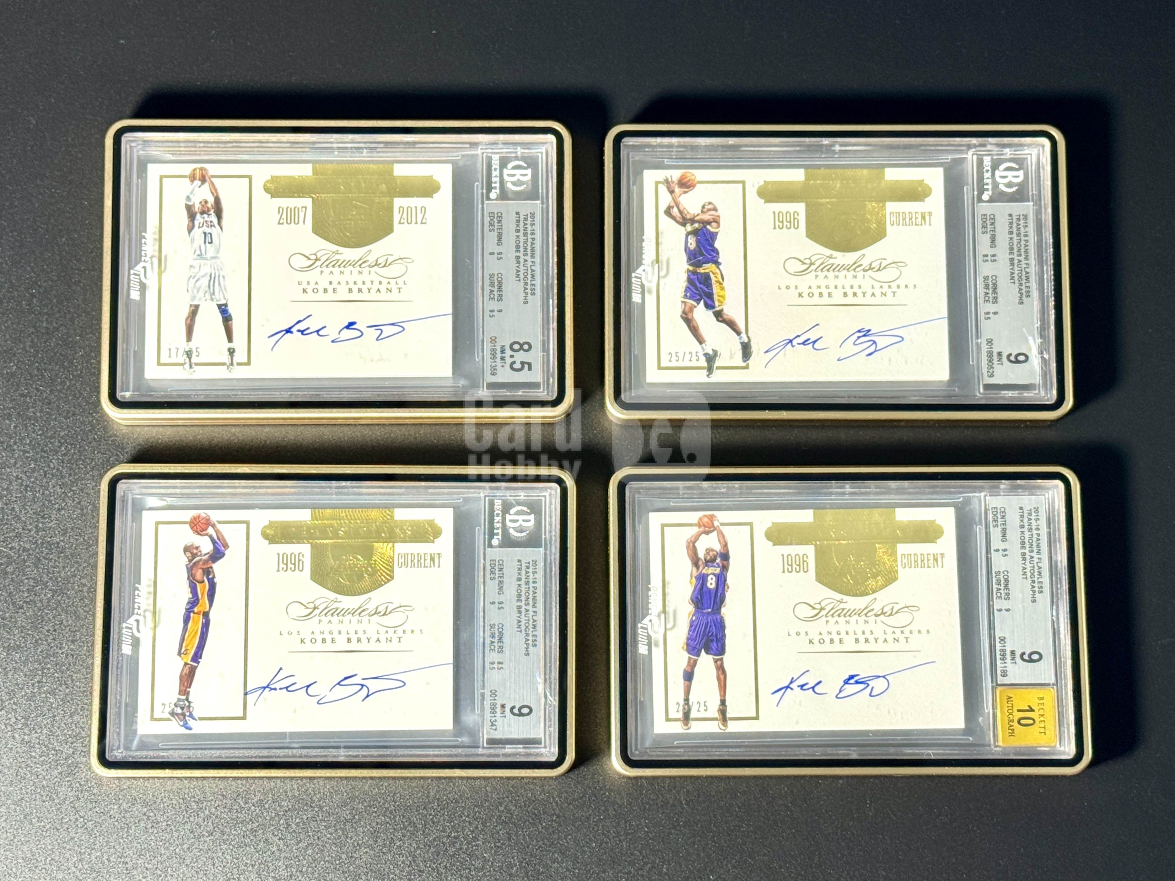 【喷子拍卖】2015-16 Flawless Kobe Bryant 手提 洛杉矶湖人 科比 布莱恩特 生涯 签字 纪念96年到退役一人一城 USA生涯 25编 金版 卡签 尾编 一套一起拍 系列大hit卡 超有意义 全BGS评级 小弋