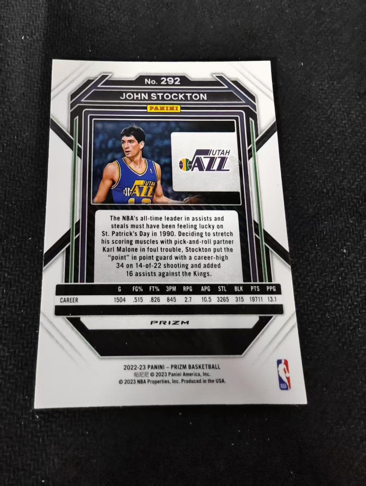 2022-23 Panini Prizm John Stockton 约翰 斯托克顿 爵士 银折 PZ 划痕 边角瑕疵 #292