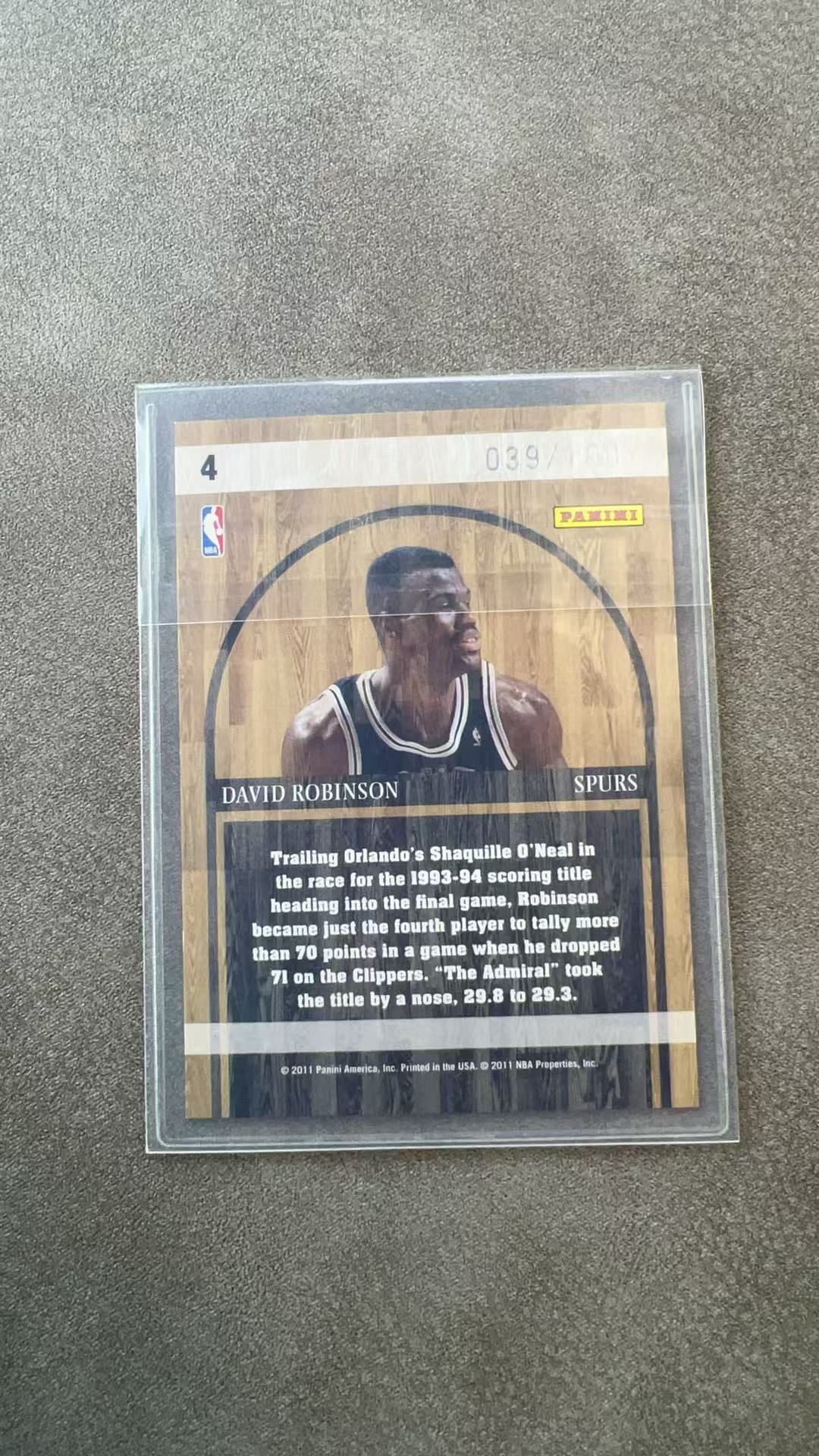 6566【330球星卡实体店代卖】2011 帕尼尼 ABS 海军上将 大卫罗宾逊 David Robinson 马刺 039/100编 折射 仅顺丰寄付(UK23)