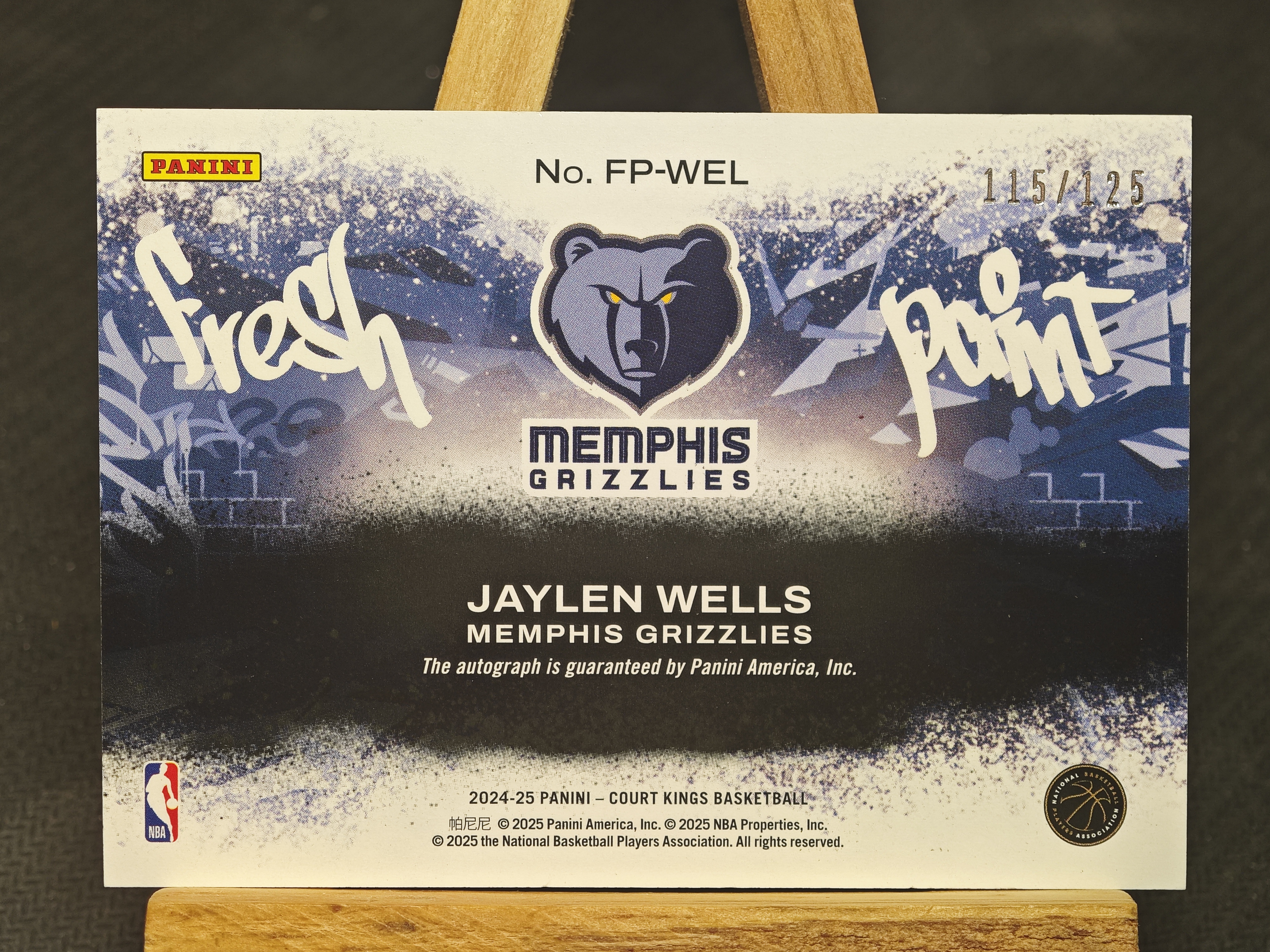 2024-25 panini court kings jaylen wells 油画 灰熊 杰伦 威尔斯 rc 新秀 签字 115/125编 通行卡品 叉叉拍卖