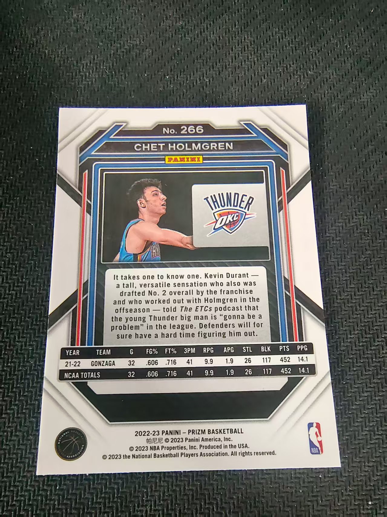 【可合并,不累计】2022-23 panini prizm chet holmgren 雷霆 切特 霍姆格伦 新秀 RC PZ 划痕 边角微瑕 介意勿拍 #266