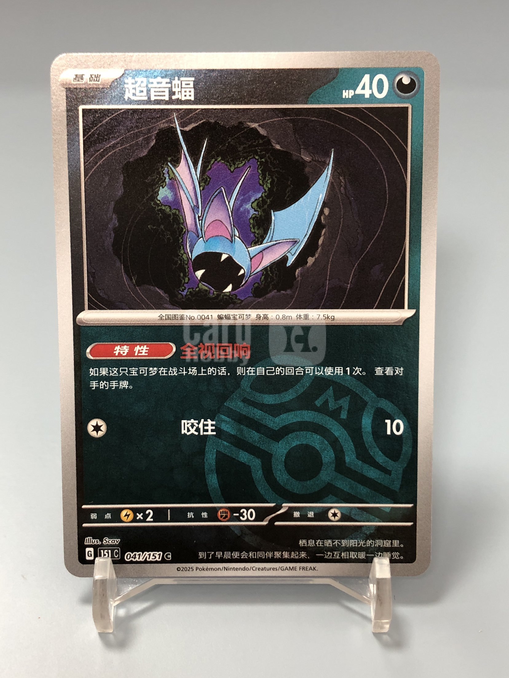 【浩行拍卖 截标预付82%】2025 Pokemon TCG PTCG 宝可梦 简中 超音蝠 151C 041/151 C 闪卡 微瑕 默认打牌品 专收必备 14「默识437叁」0809様