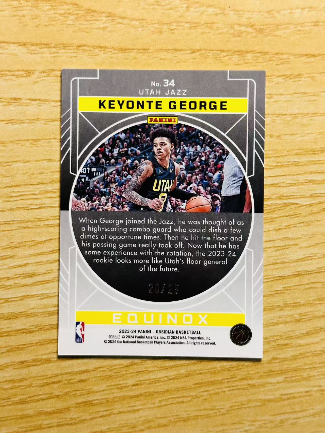 2023-24 Panini Obsidian Keyonte George 嘿嘿代卖 黑曜石 基昂特 乔治 新秀 RC 25编 equinox 特卡 爵士 猪猪侠 收藏必备