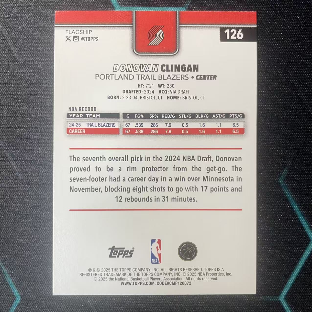 2025 Topps Flagship Donovan Clingan 【阿福代卖】 多诺万 克林根 开拓者 绿点点折 99编 收藏必备 (行行行)