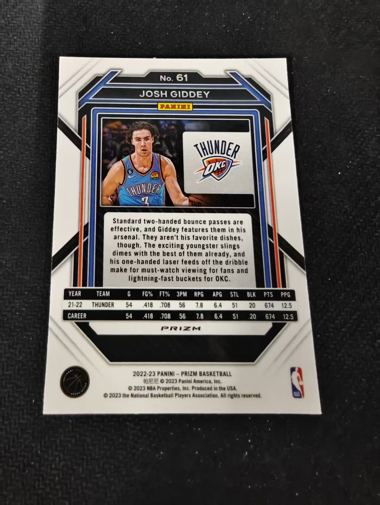 2022-23 Panini Prizm Josh Giddey 雷霆 约什 吉迪 hyper折 PZ 划痕 边角瑕疵 #61