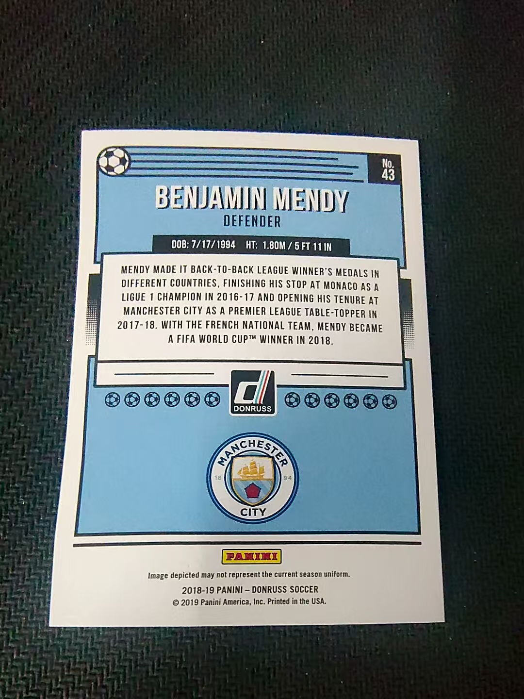 【可合并,不累计】2018-19 Panini Donruss BENJAMIN MENDY 本杰明 门迪 曼城 杜蕾斯 划痕 边角瑕疵 #43