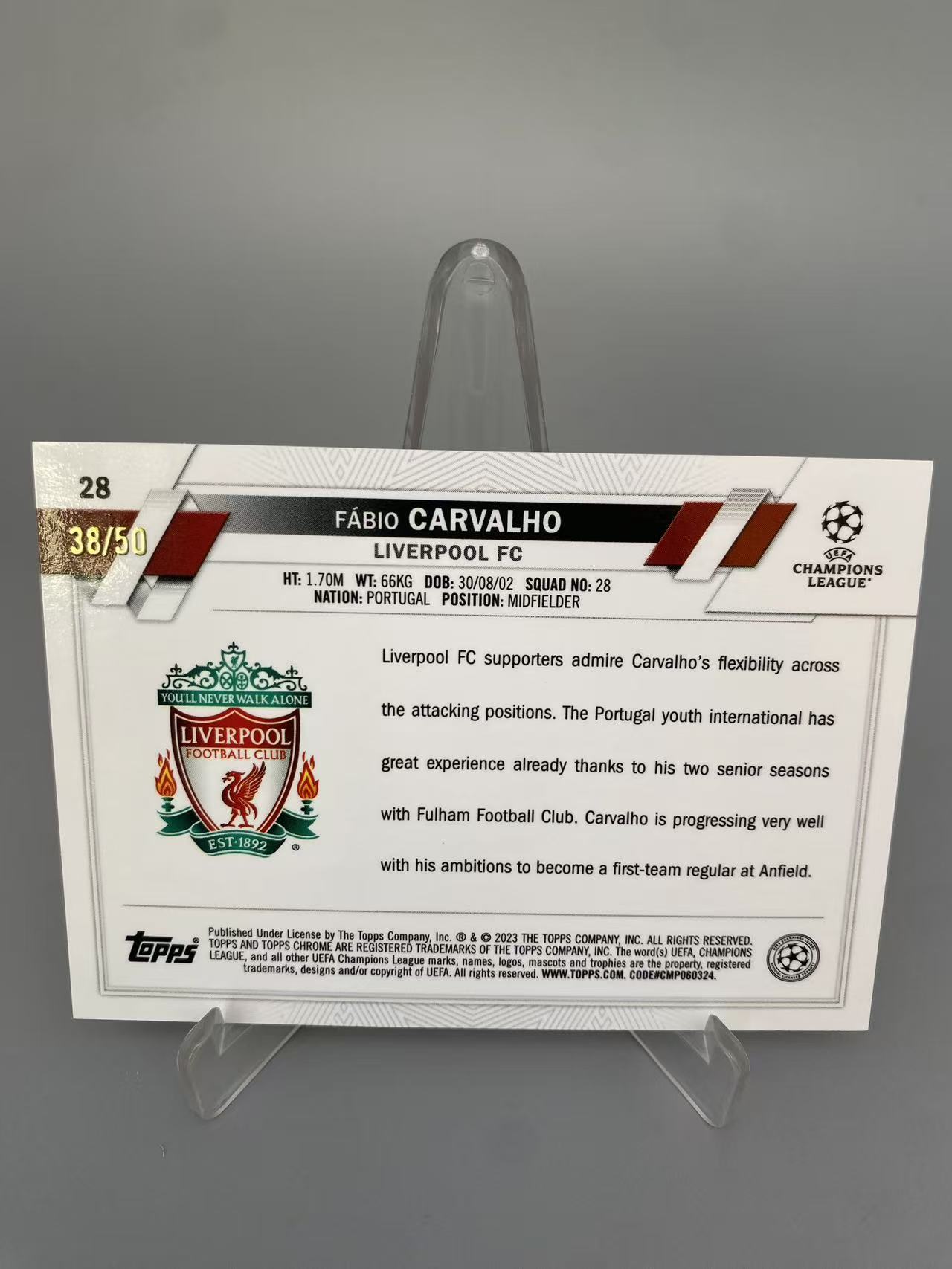 【拆吧代拍】2022-23 TOPPS CHROME CARVALHO 法比奥 卡瓦略 RC 新秀 50编 38/50 橙碎冰 橙宝石 利物浦 布伦特福德 葡萄牙 蓝宝石 微瑕 天使1128