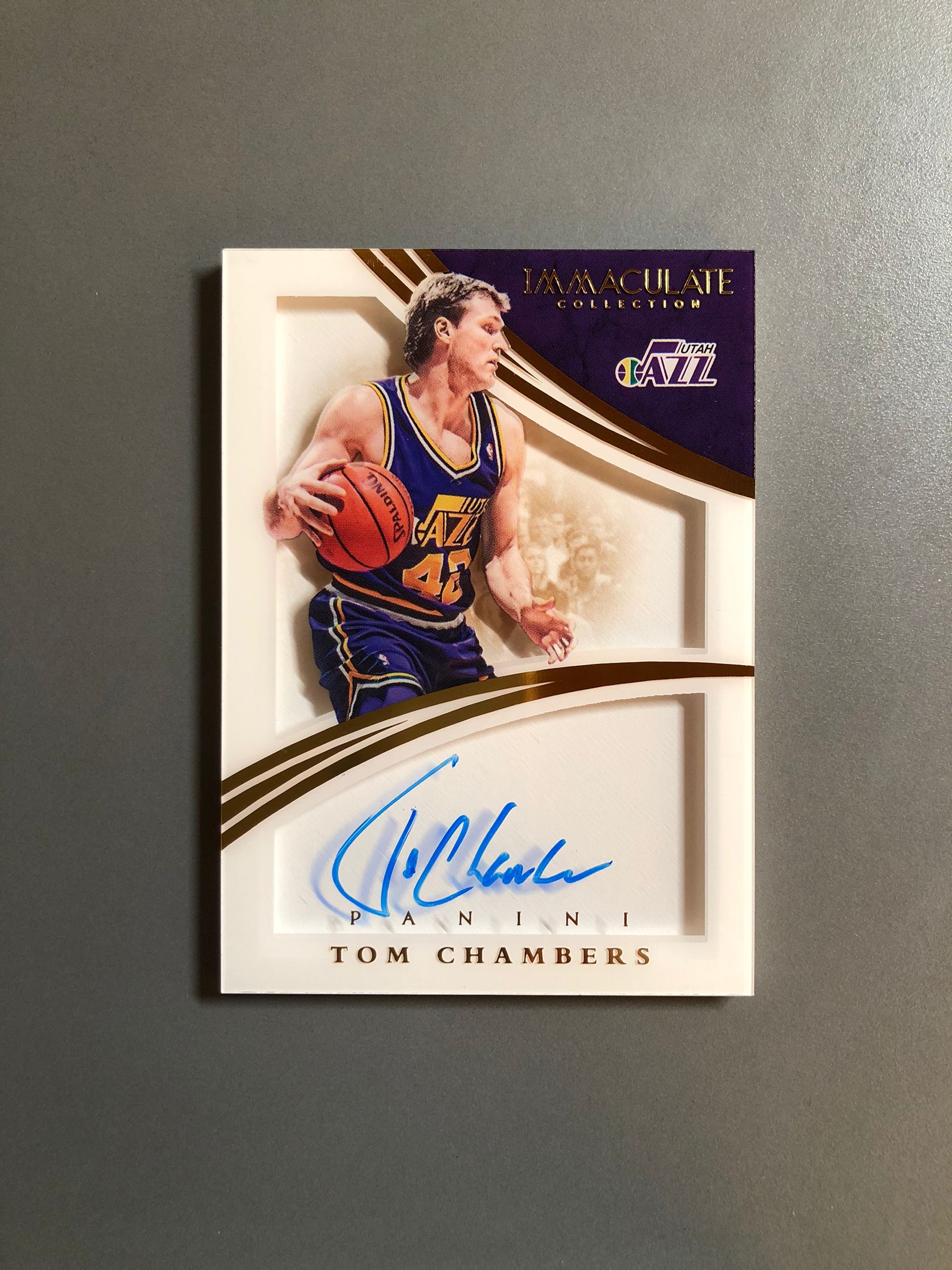 2014-15 Panini Immaculate Tom Chambers 汤姆·钱伯斯 爵士 签字 卡签 镜面 沙盒签 Shadowbox 49编 实卡好看 卡品如图 可累计FT068【诚接代卖】