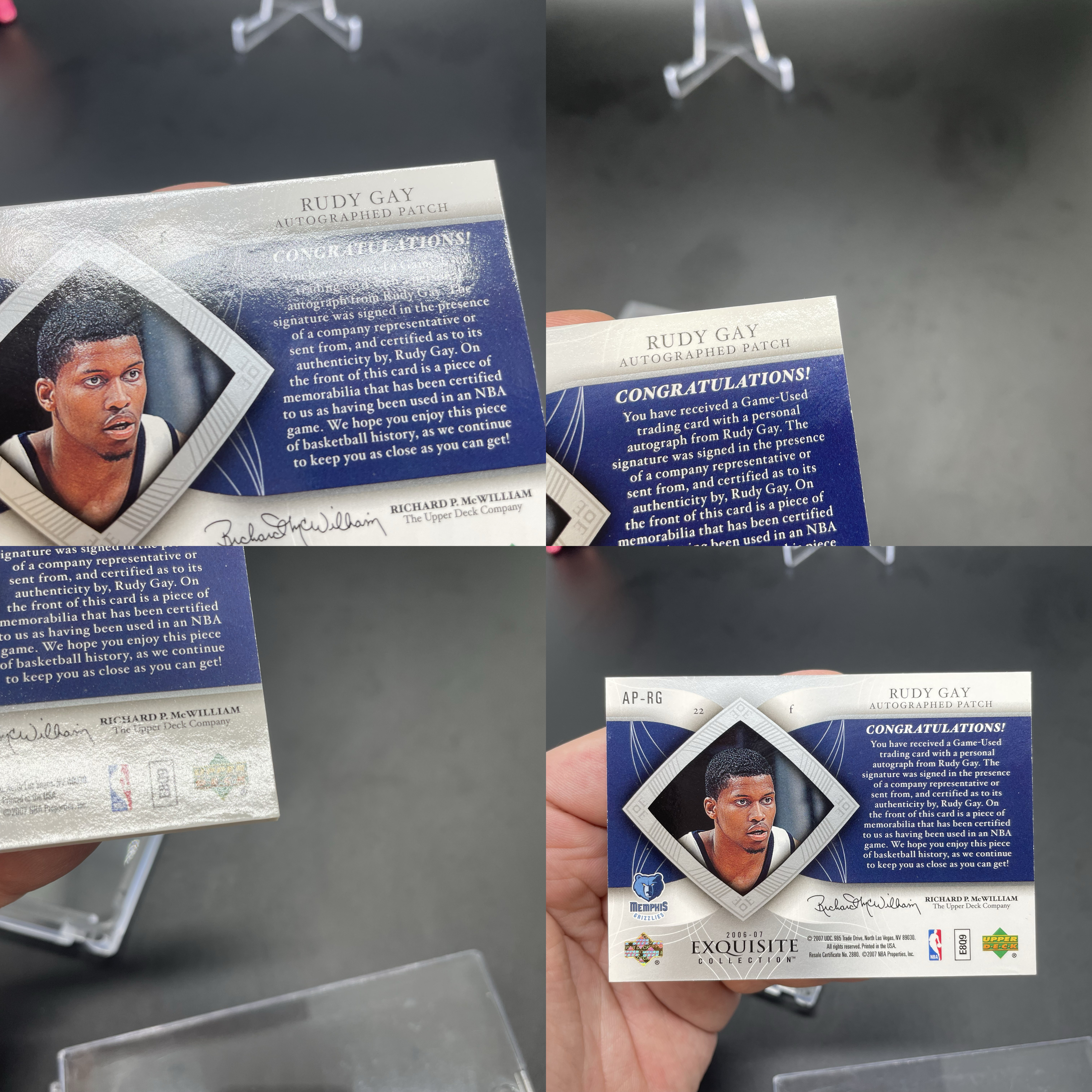 2007 Upper Deck Exquisite Rudy Gay 【无界代卖】木盒 鲁迪 盖伊 027/100编 PA签字 卡签 暴力落场Gu 三色Patch 品墨如图 不累计 Zz