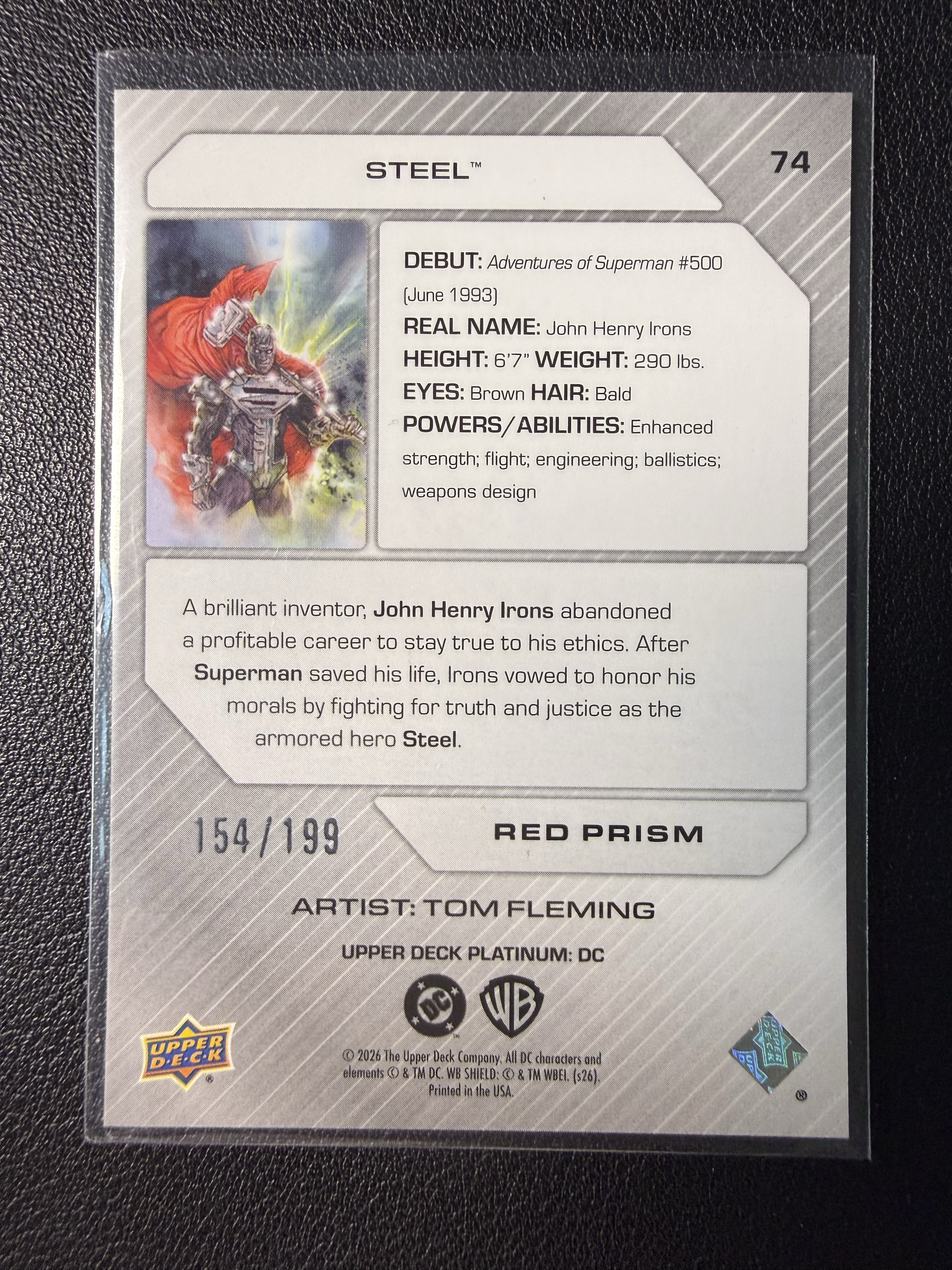 2026 Upper Deck DC Universe DC宇宙Platinum铂金 钢人 机械超人 base红棱镜折射199编 序号如图 2026 UD DC漫画宇宙Platinum白金元年