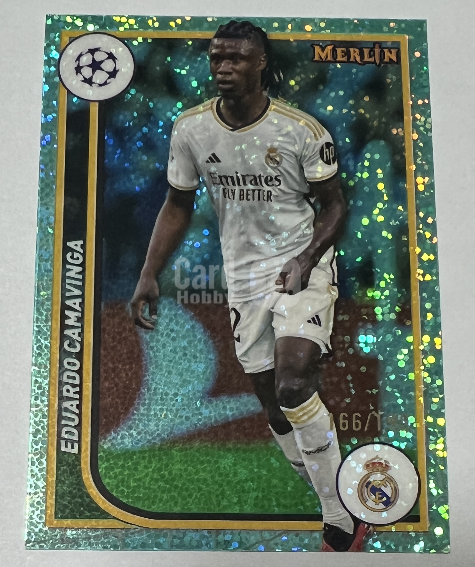 2024 Topps Merlin Eduardo Camavinga 马文加 166/199编 青碎点折 皇马 皇家马德里 法国 梅林 卡品如图