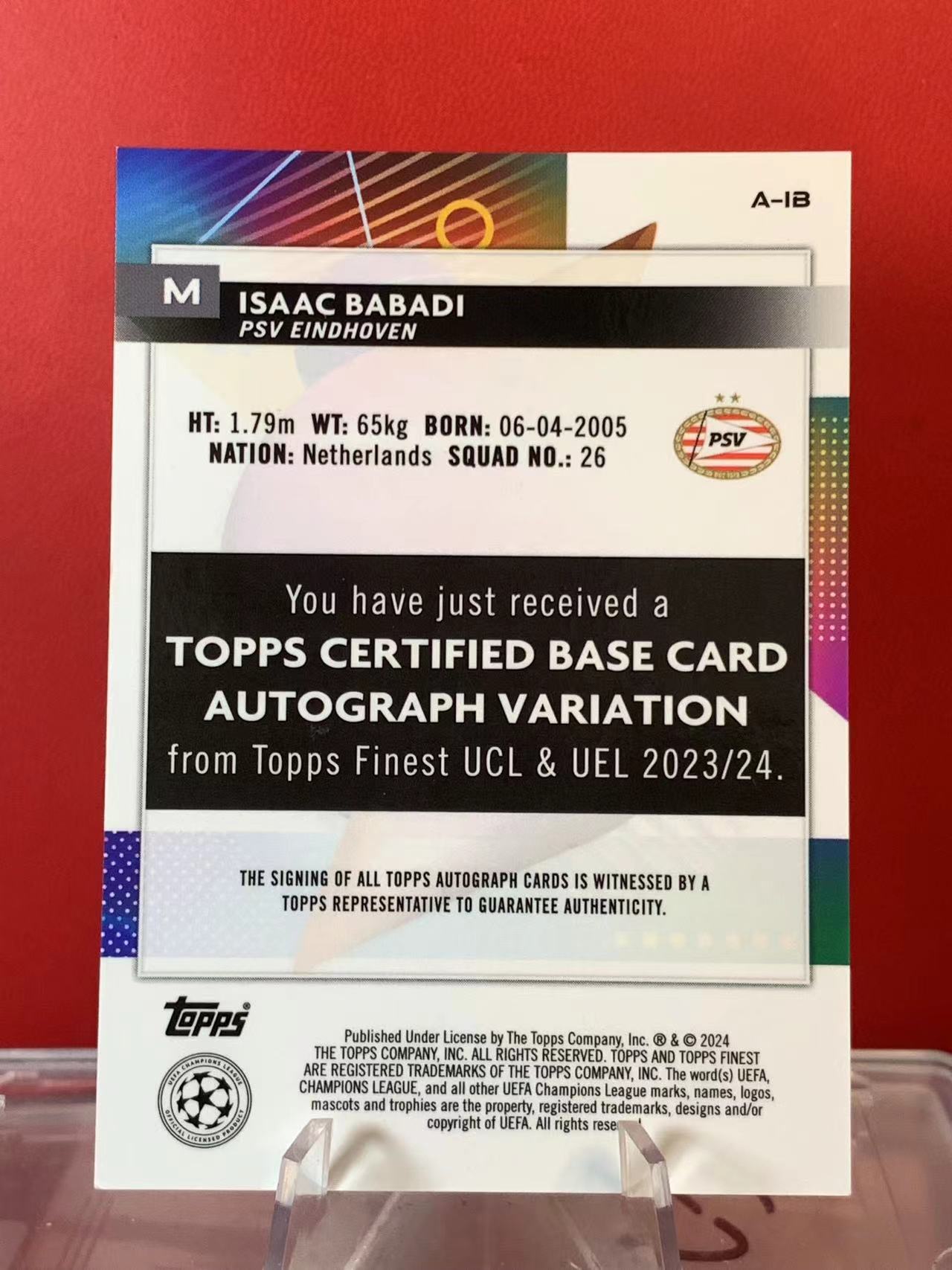 (詹叔代拍)2024 topps finest 欧冠 艾萨克·巴巴迪 Isaac Babadi 埃因霍温 RC新秀 签字 银折签 顺丰寄付 泰山