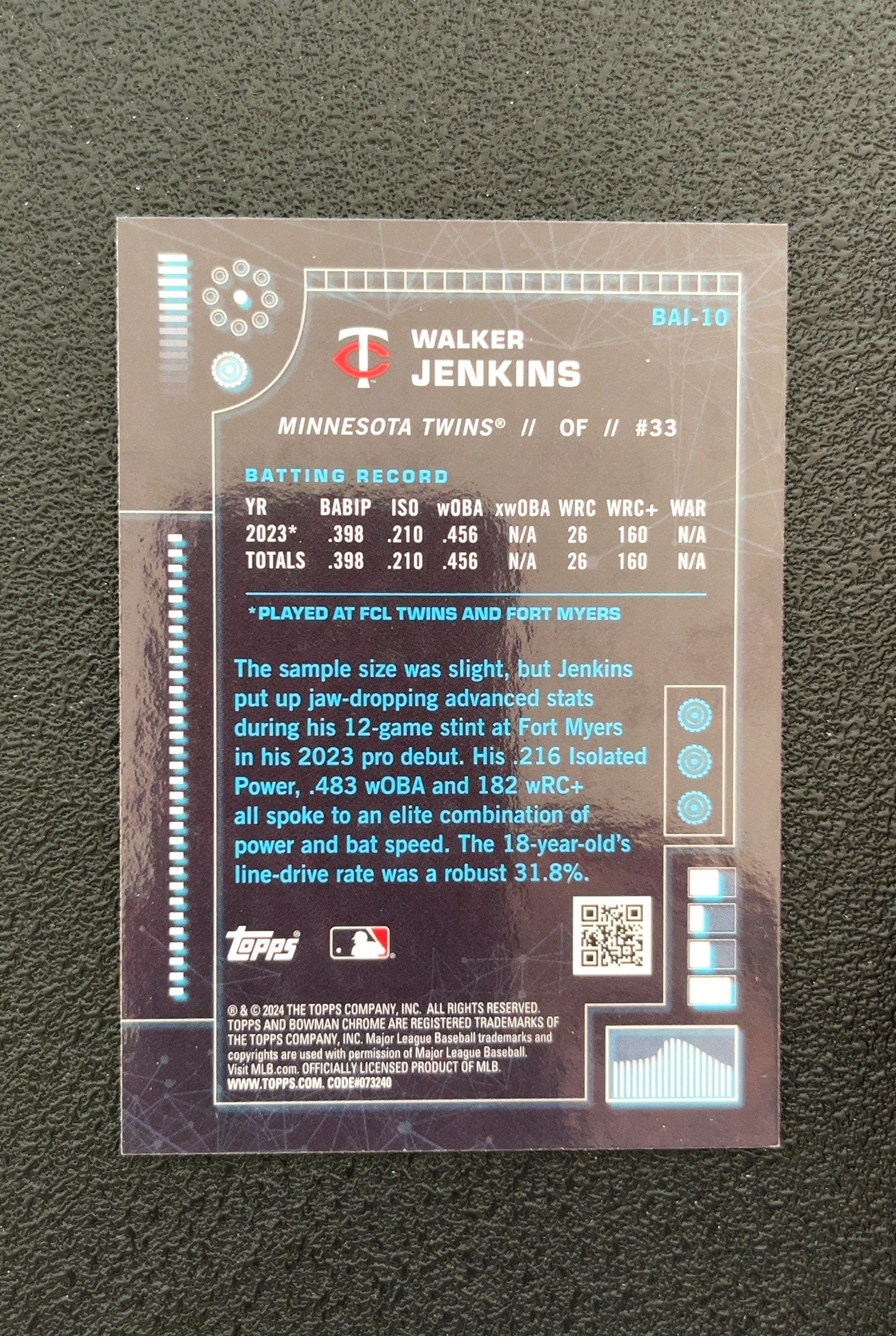 【岛屿拍卖】2024 Topps Chrome Walker Jenkins 沃克·詹金斯 银折 折射 新秀 RC 卡品如图 高价值 #BAI-10 Minnesota Twins 0002#344